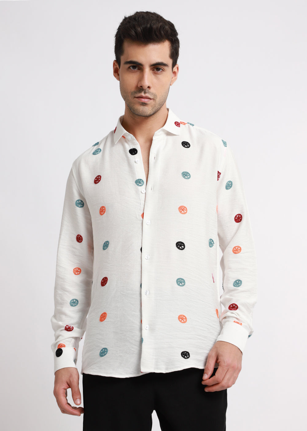 White Florescent Embroidered Shirt