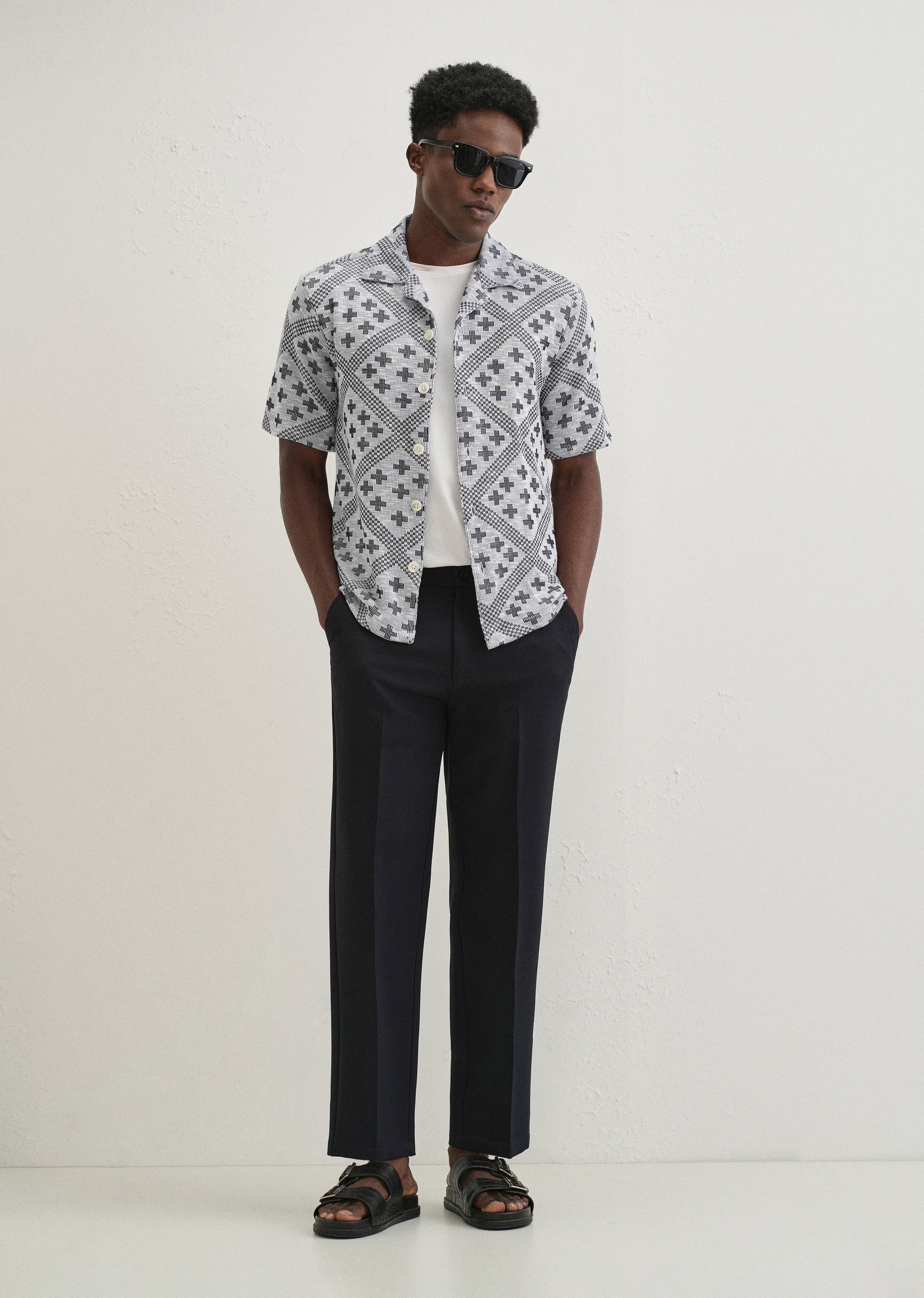 Dark Blue Jacquard Knitted Shirt