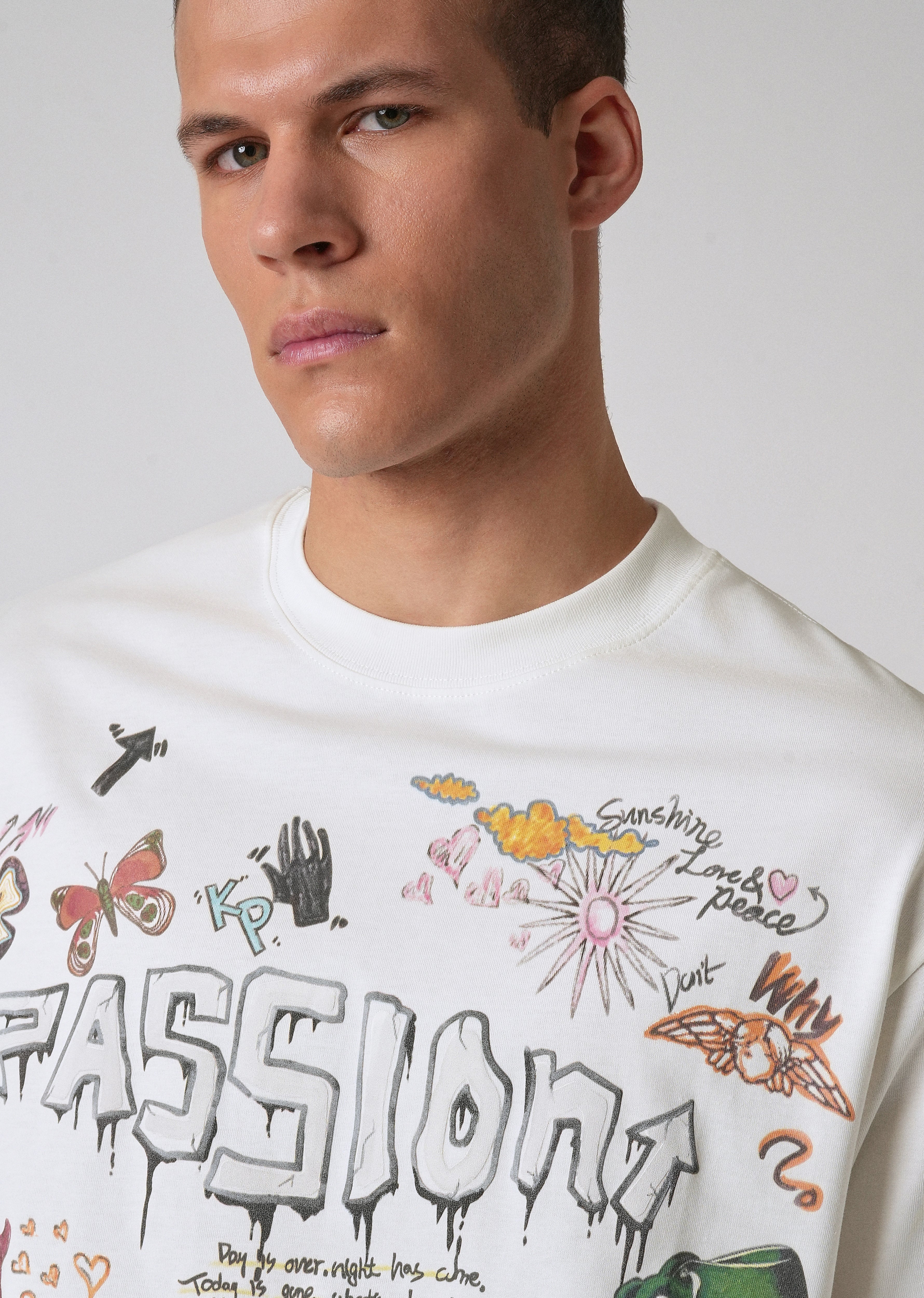 Passion White Printed Oversized T-shirt