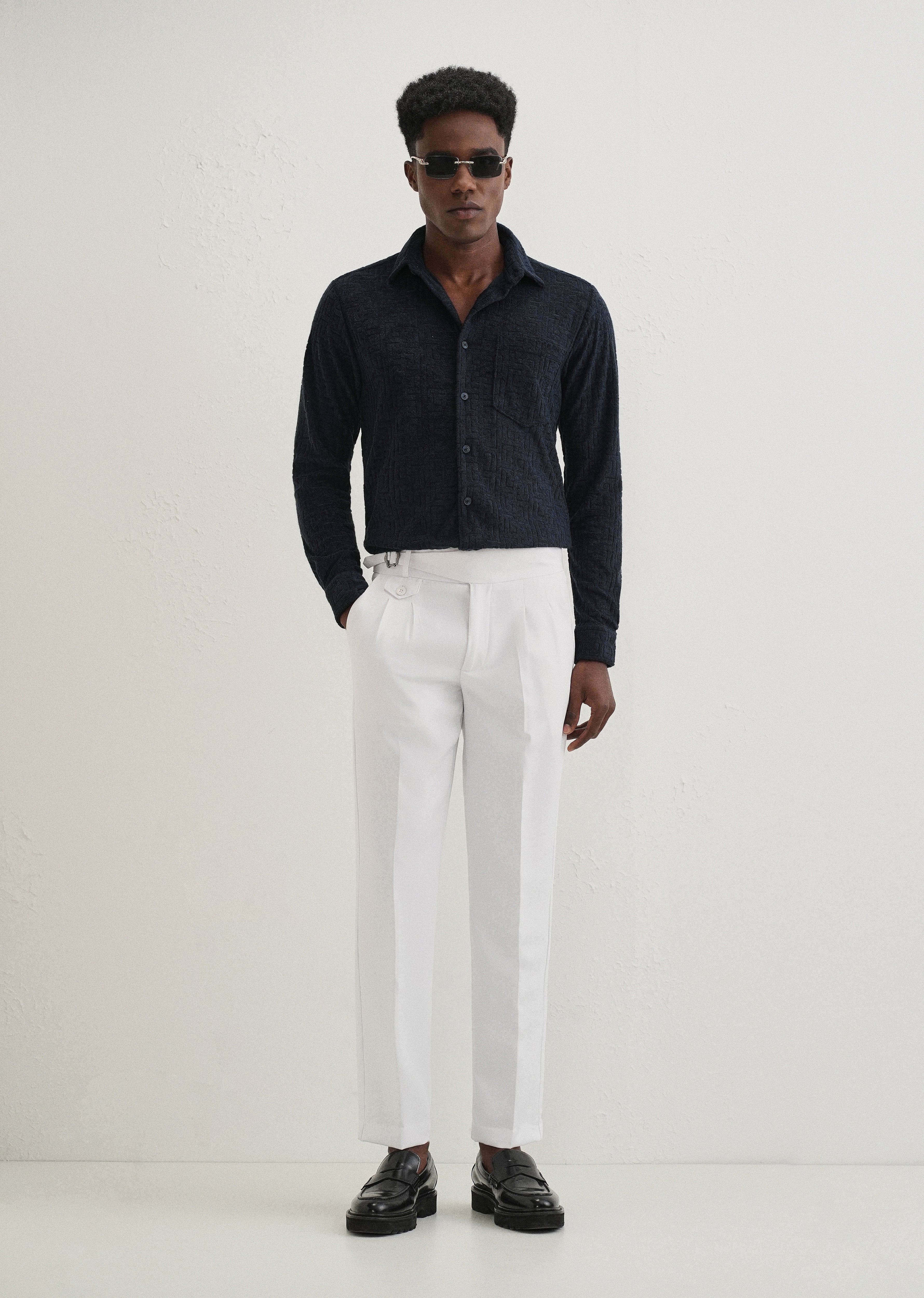 Blue Jacquard Knitted Shirt