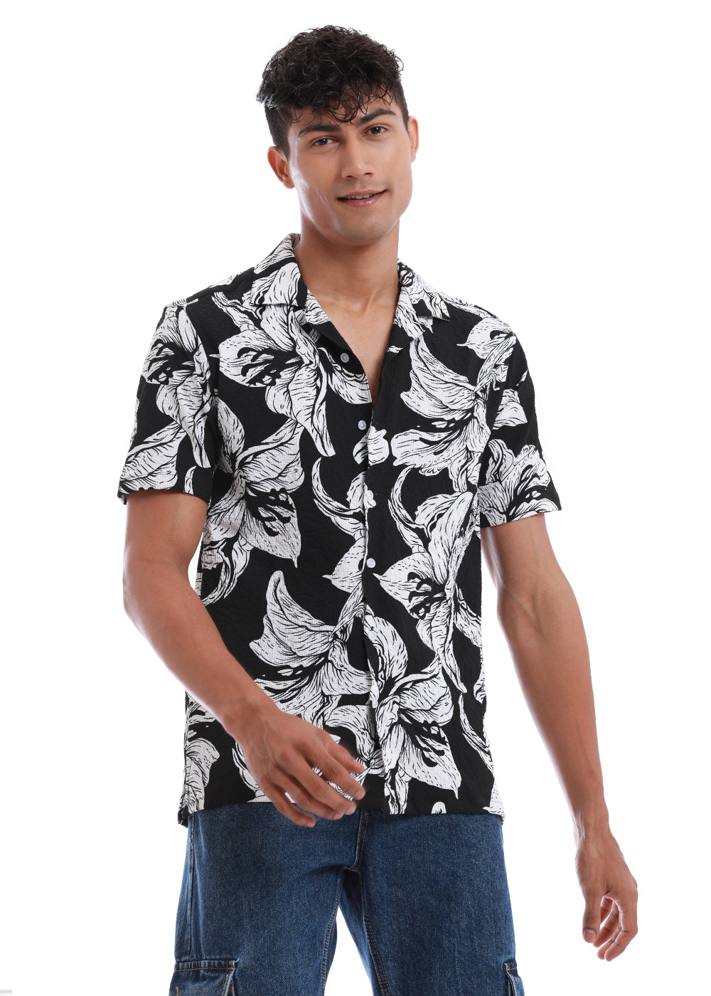 Lily Print White Popcorn Shirt