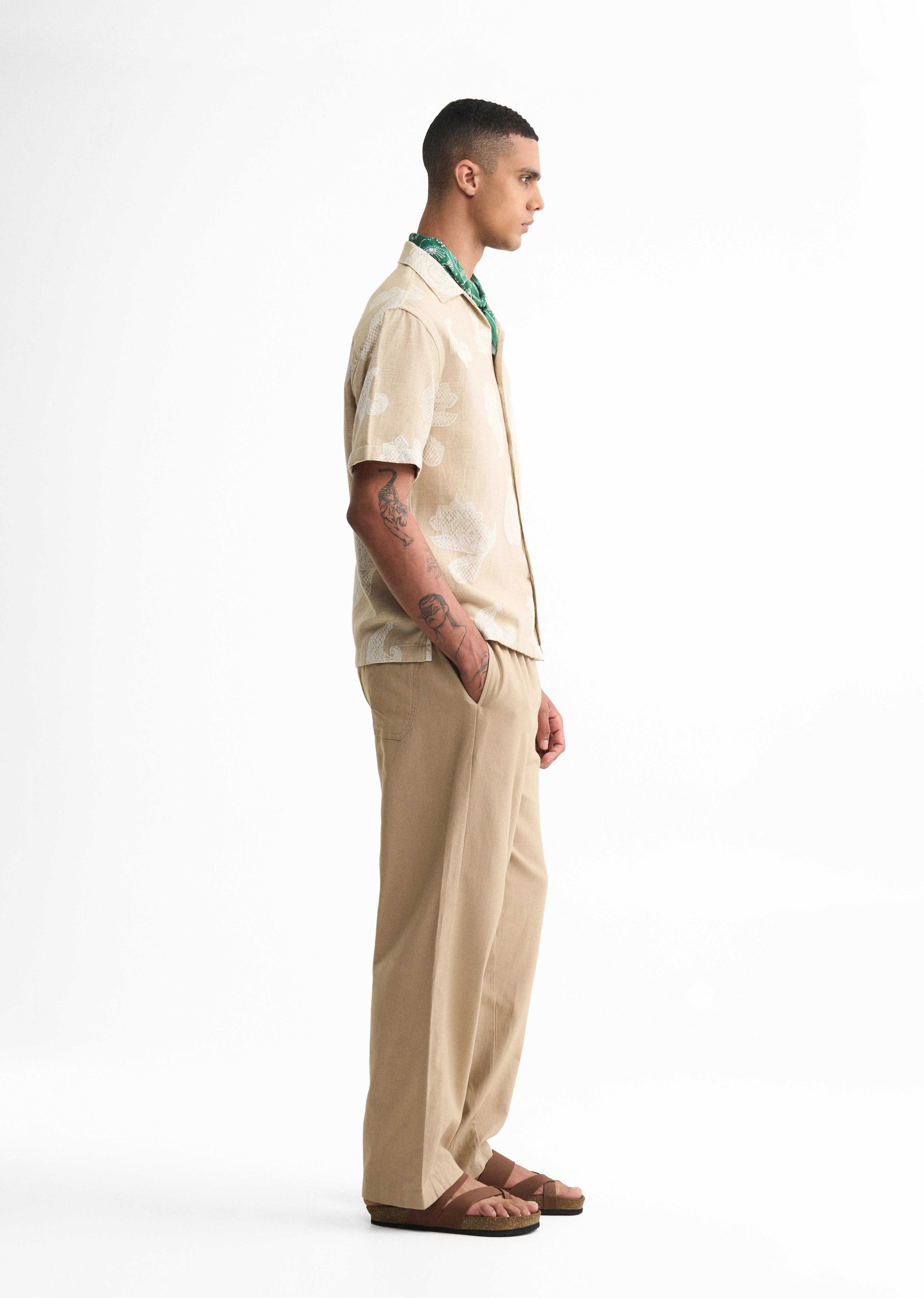 Beige Jacquard Floral Boxy Shirt