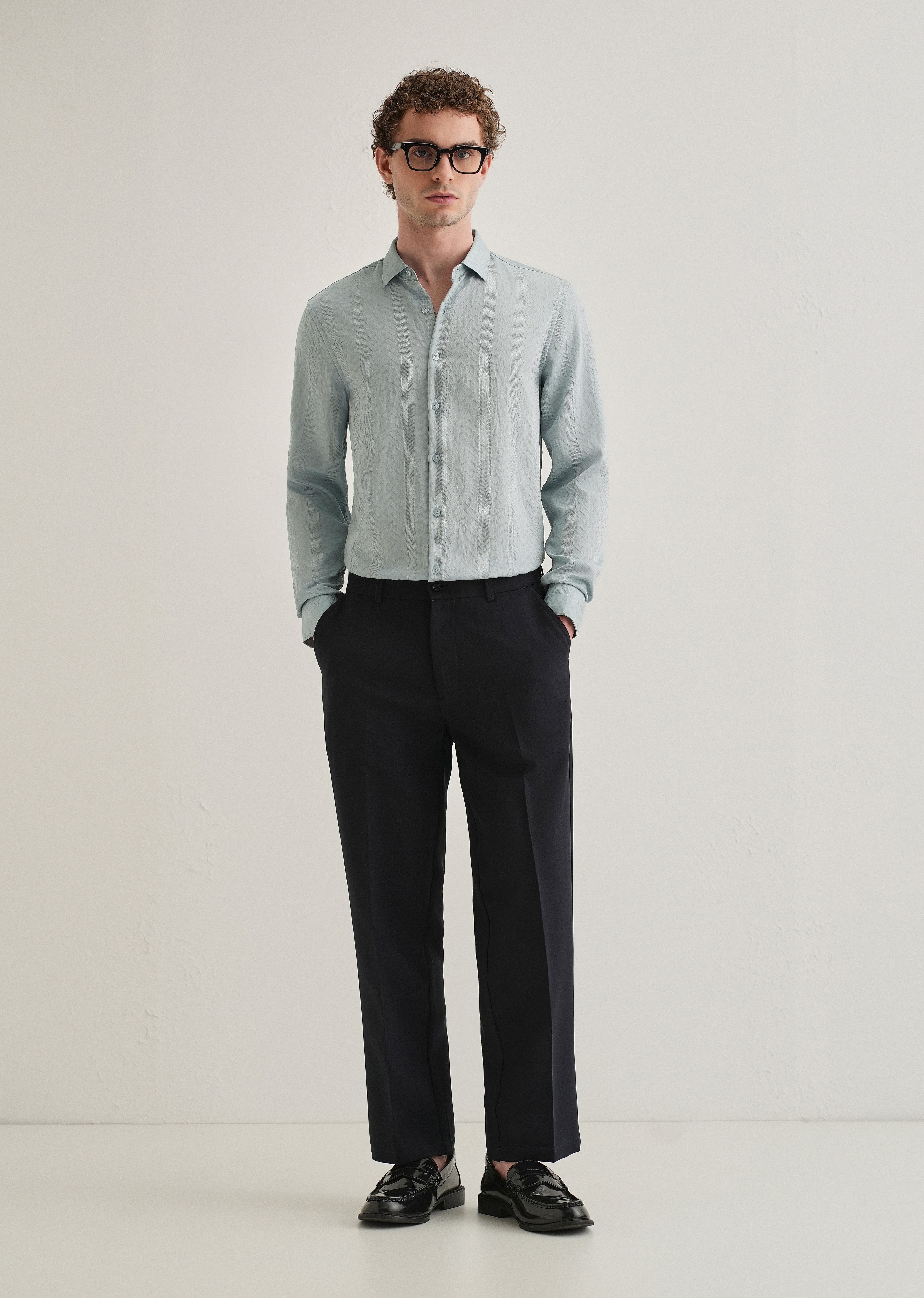 Blue Self Patterned Shirt