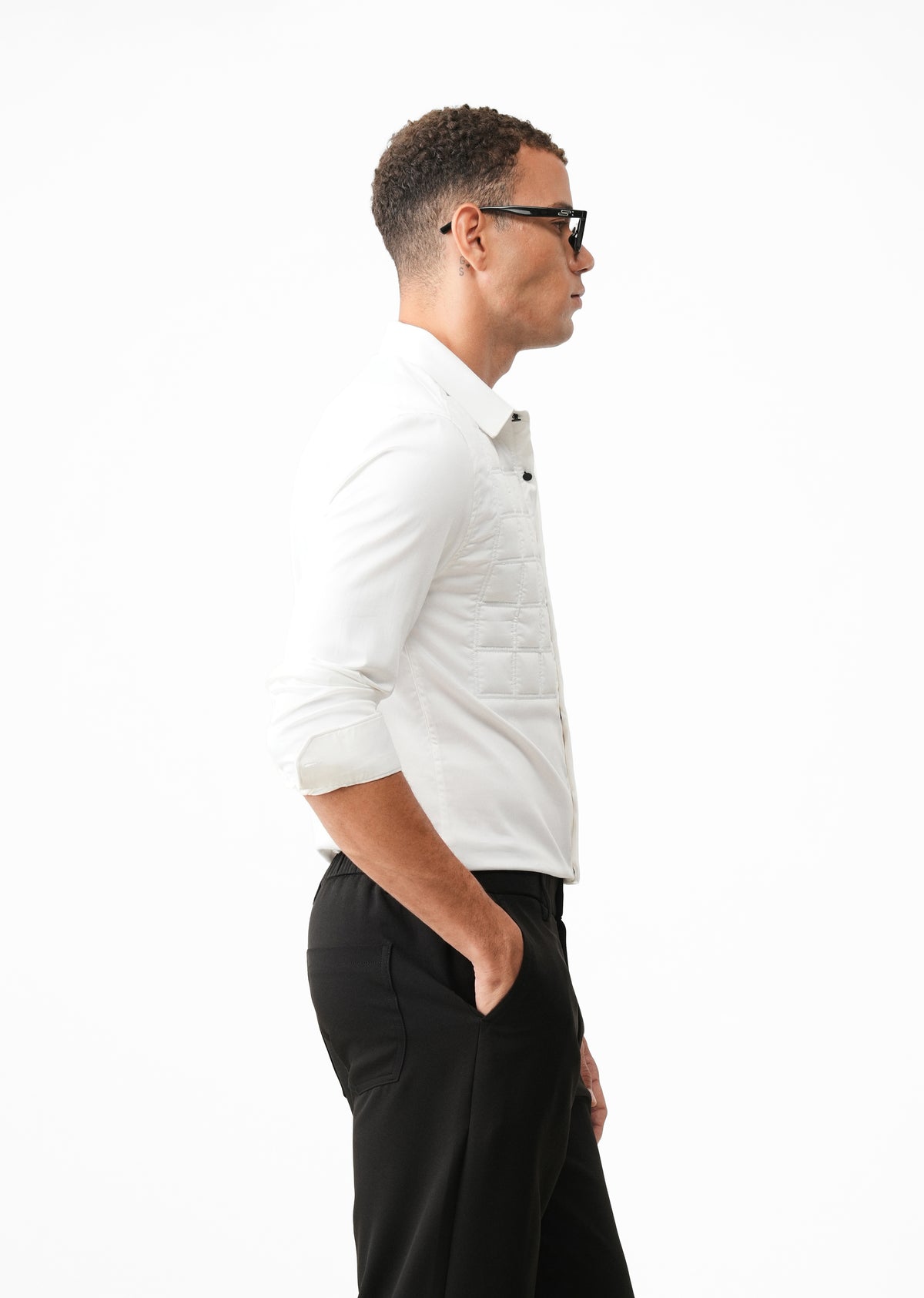 White Padded Checked Designer Shirt