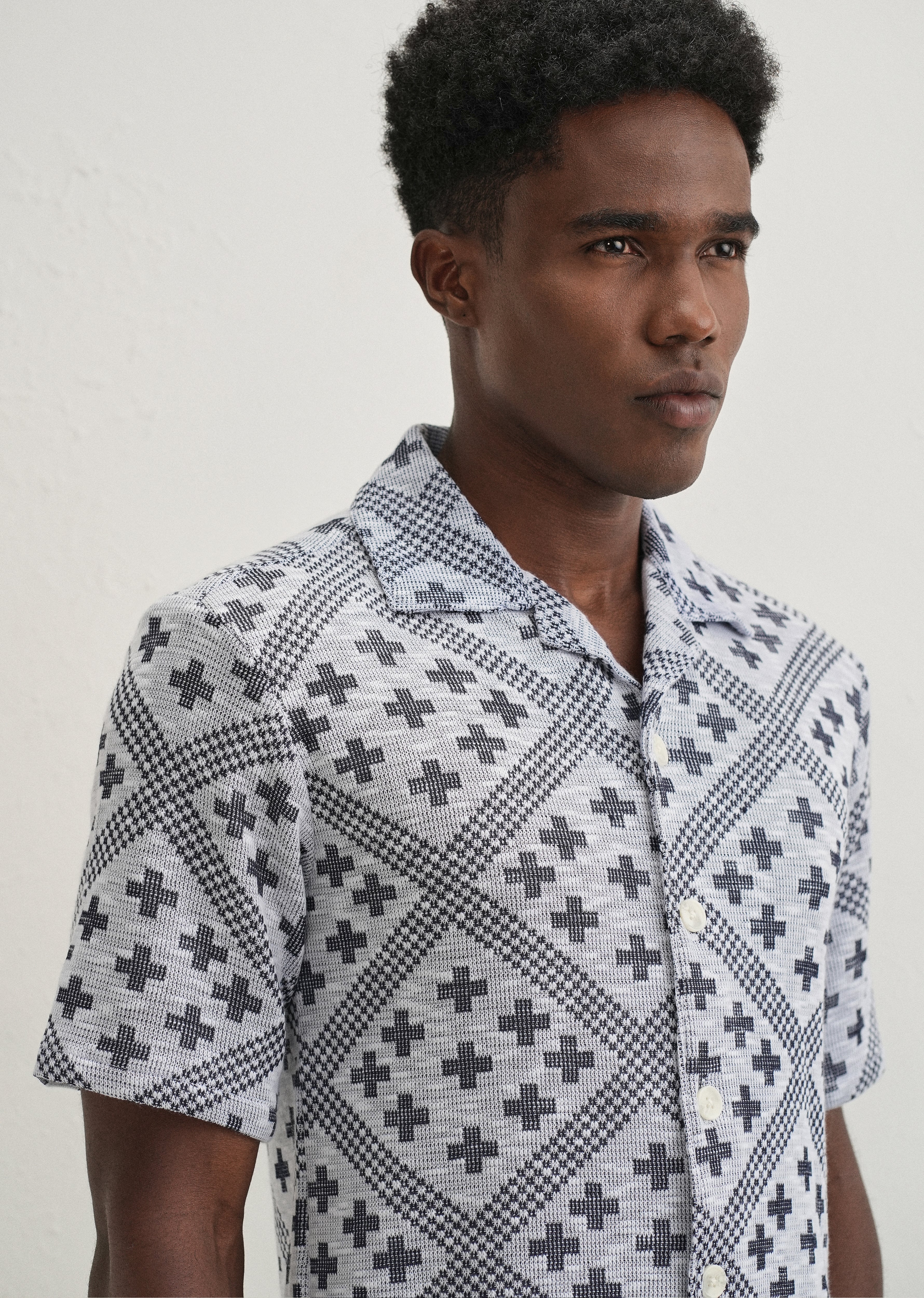 Dark Blue Jacquard Knitted Shirt