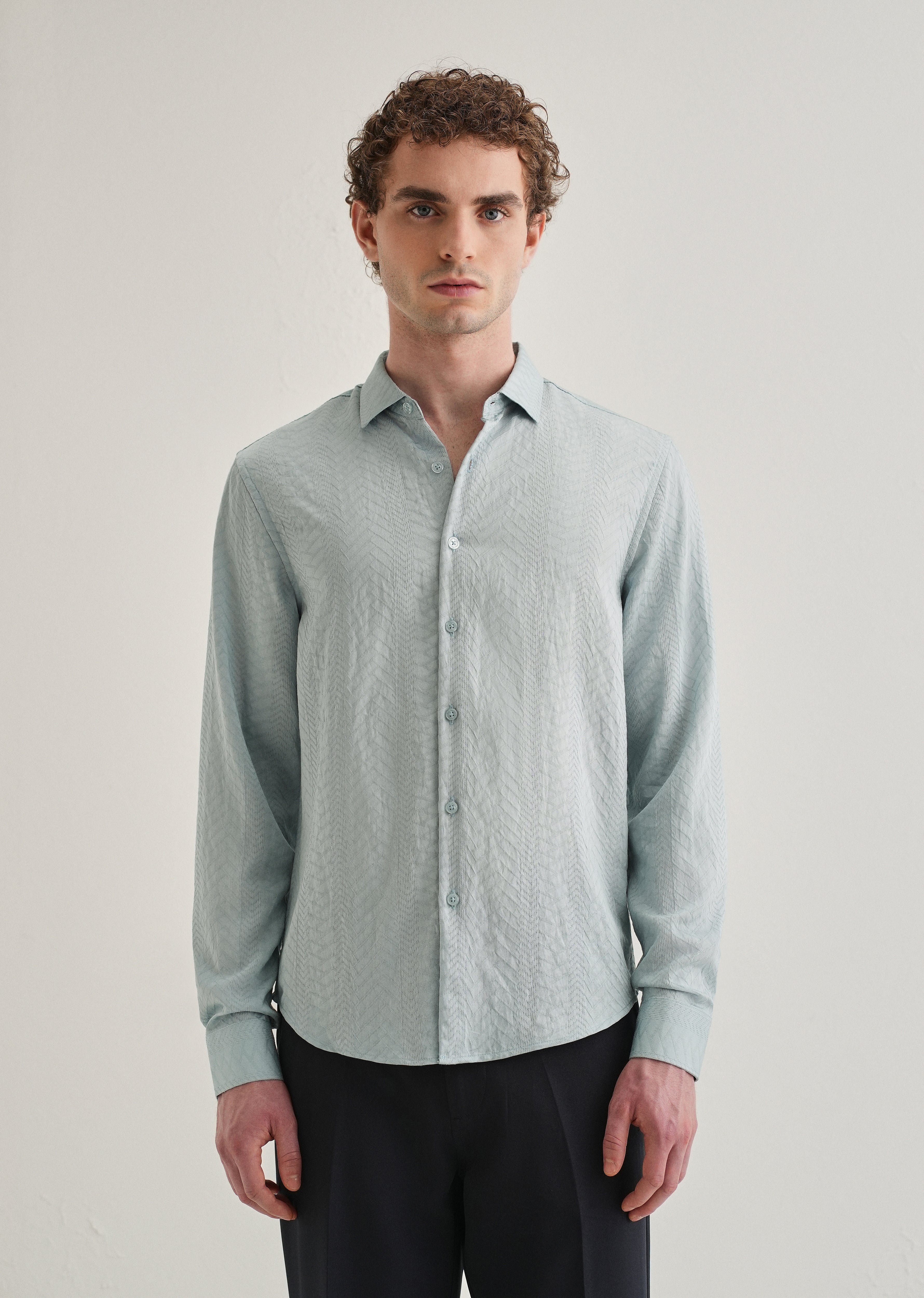 Blue Self Patterned Shirt