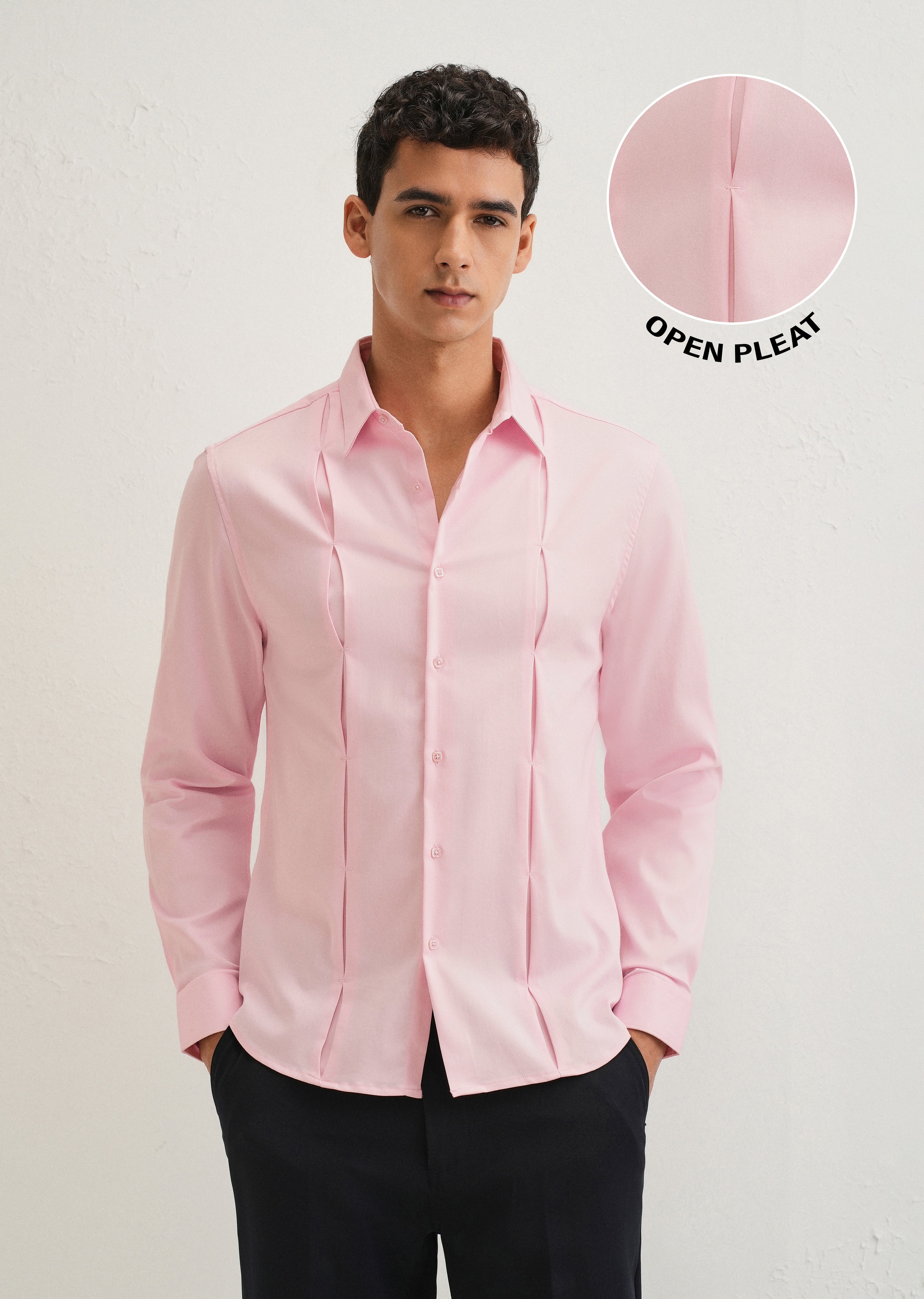 Light Pink Front Panel Open Pleat Shirt