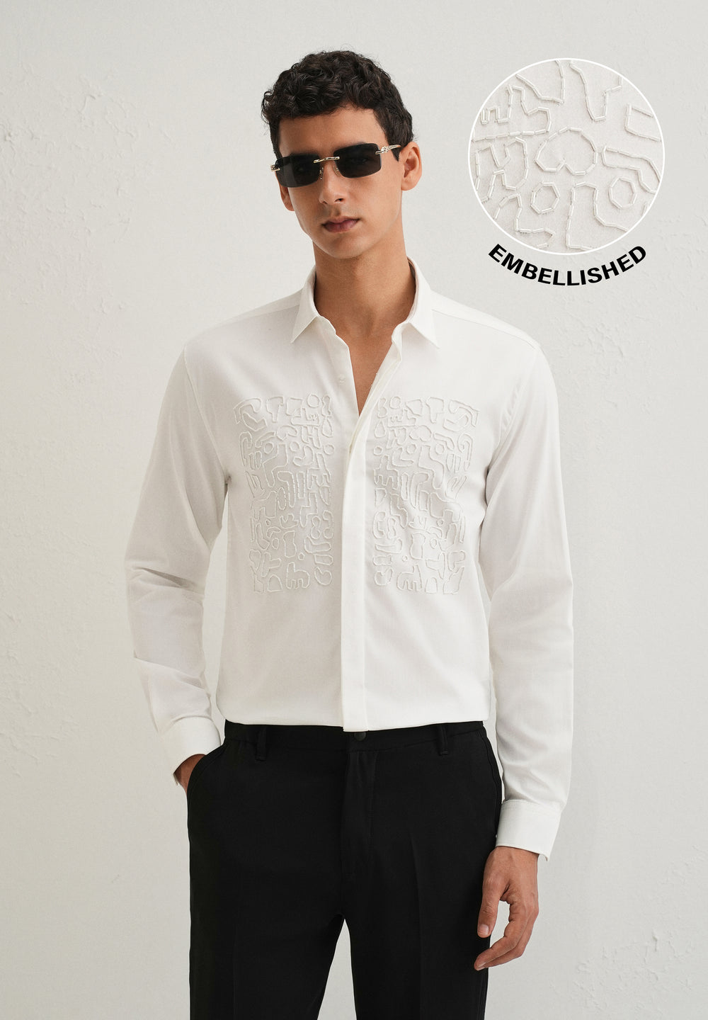 White Abstract Embellished Designer Shirt