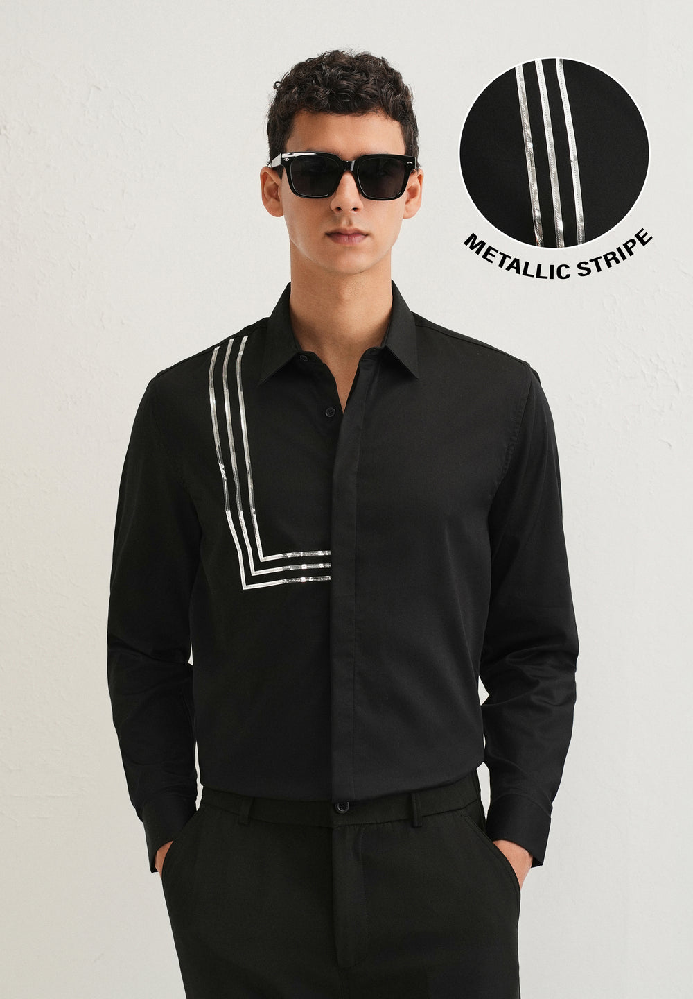 Black Metallic Stripe Designer Shirt