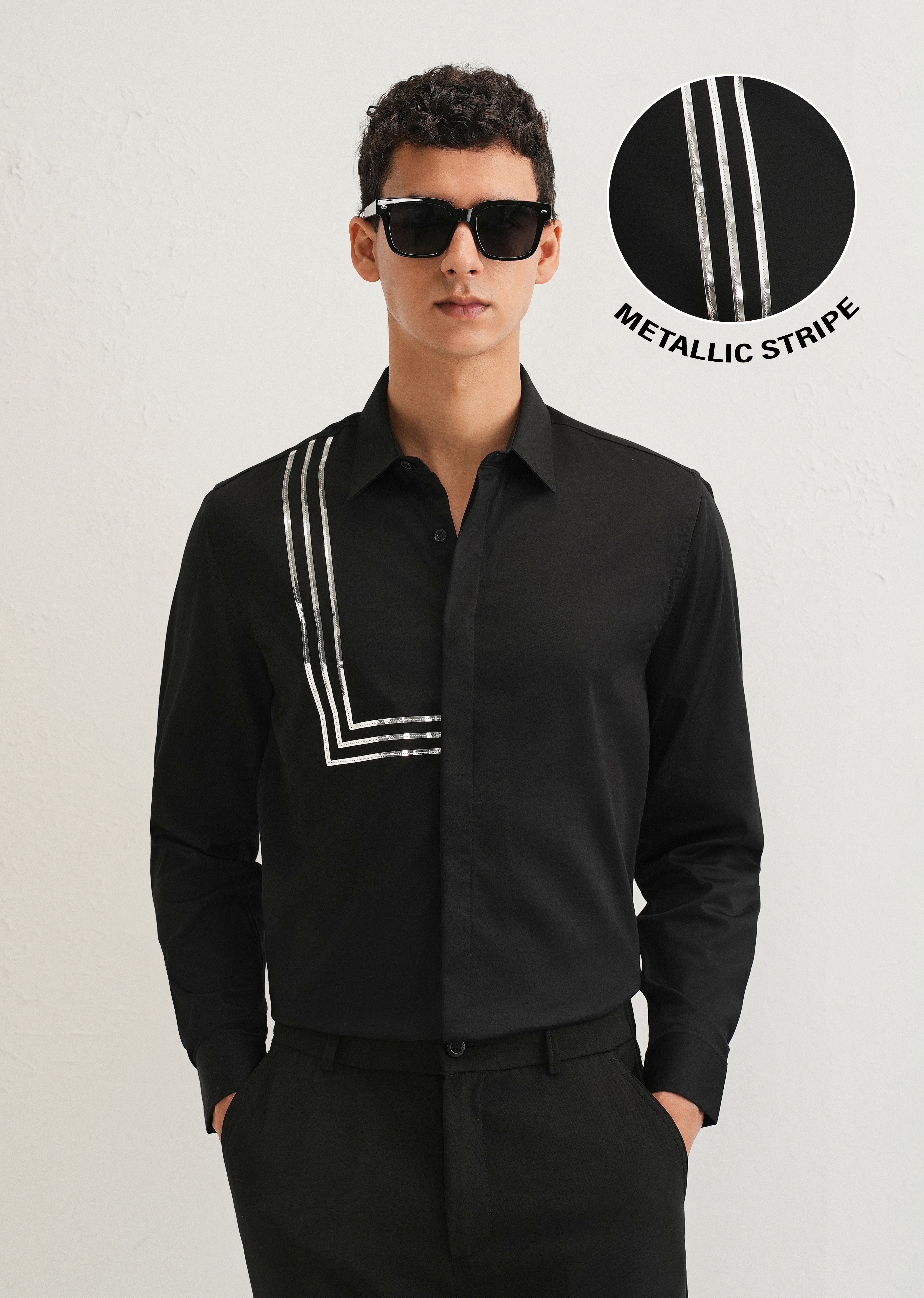 Black Metallic Stripe Designer Shirt