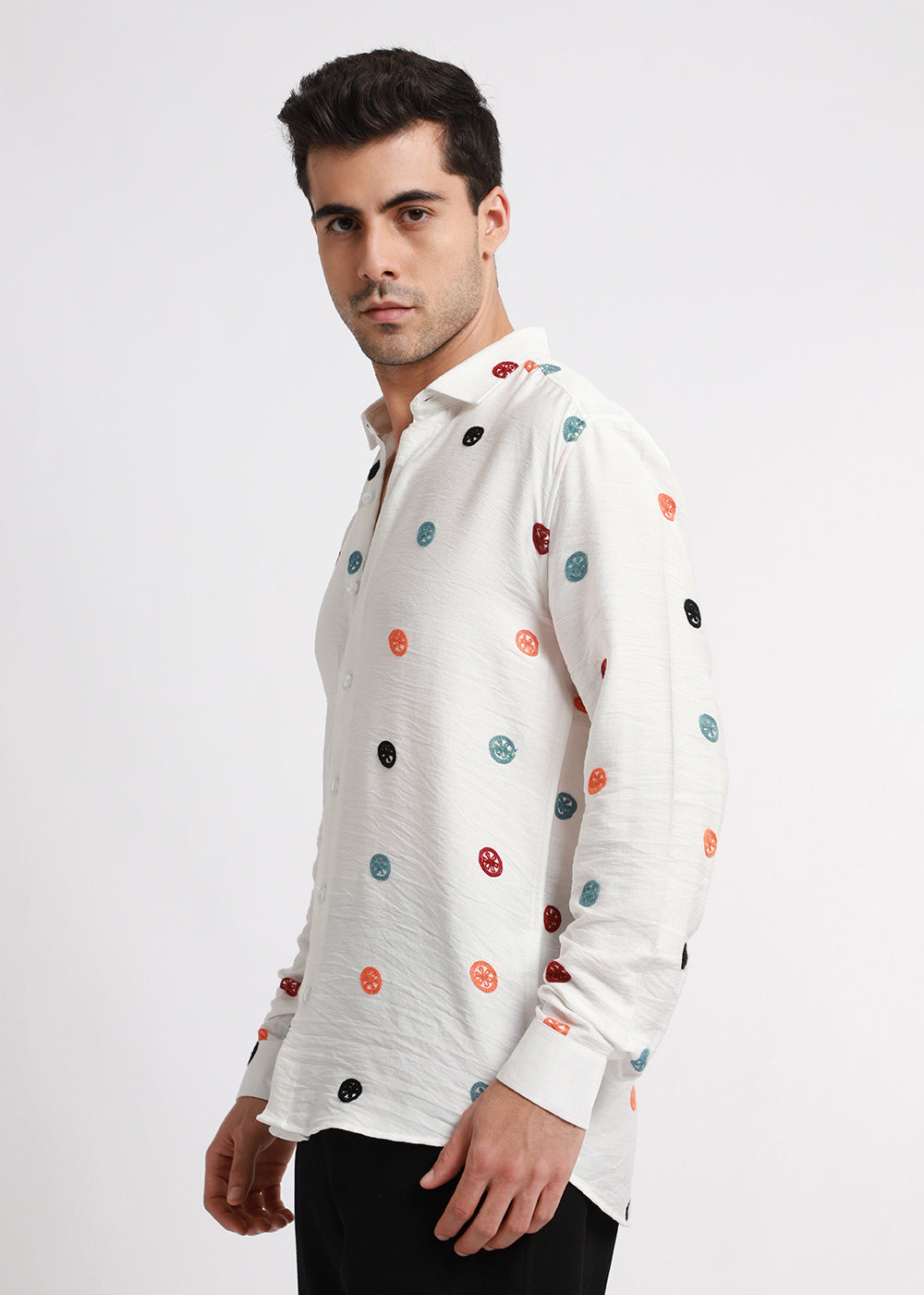 White Florescent Embroidered Shirt