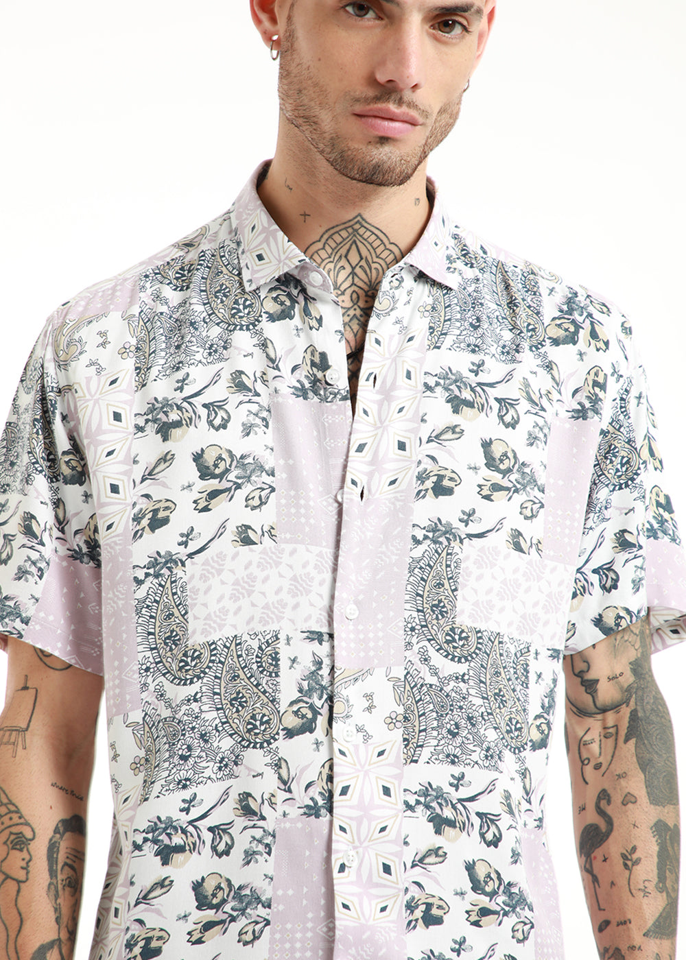 Damask Print Half Sleeve Shirt