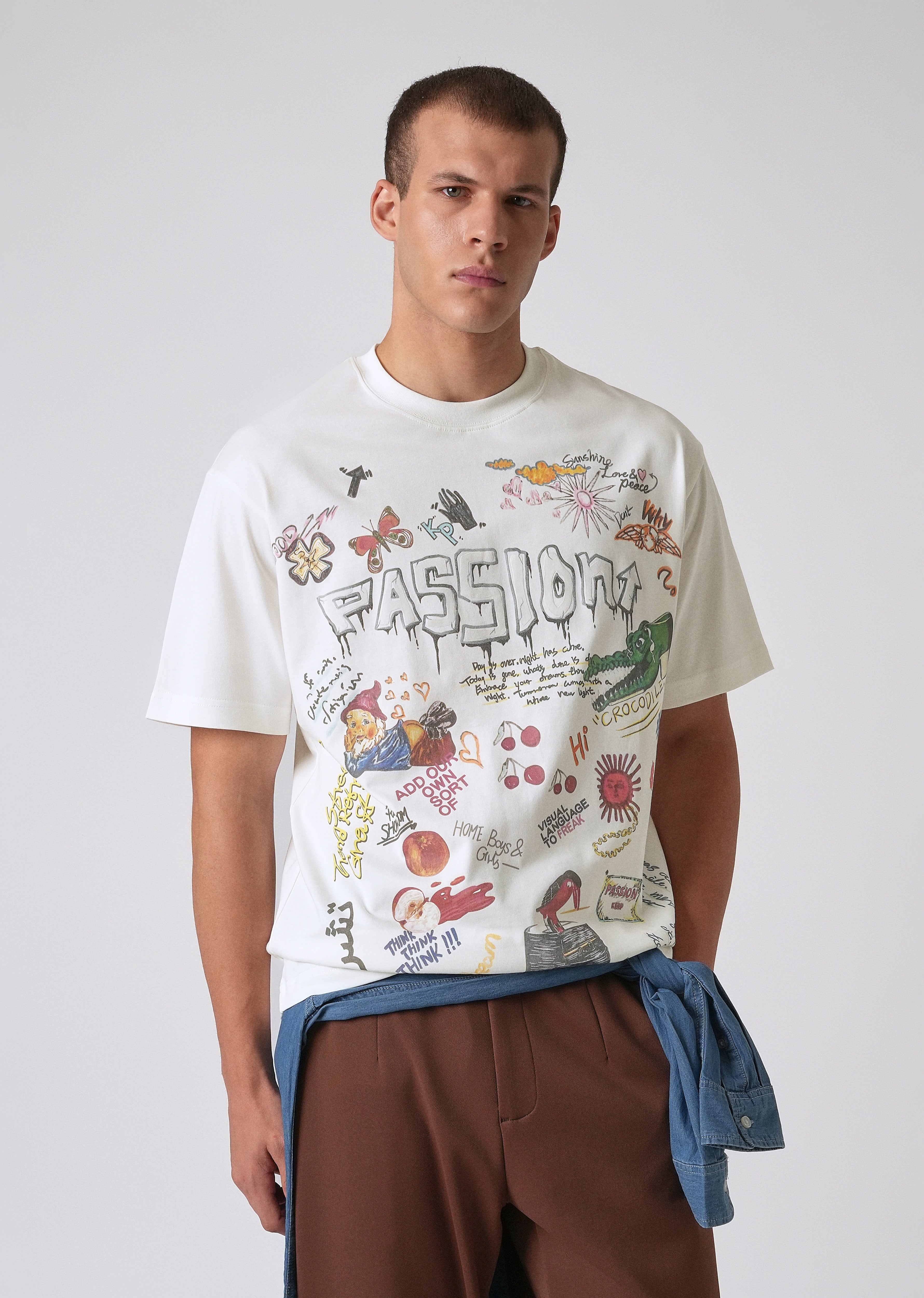 Passion White Printed Oversized T-shirt