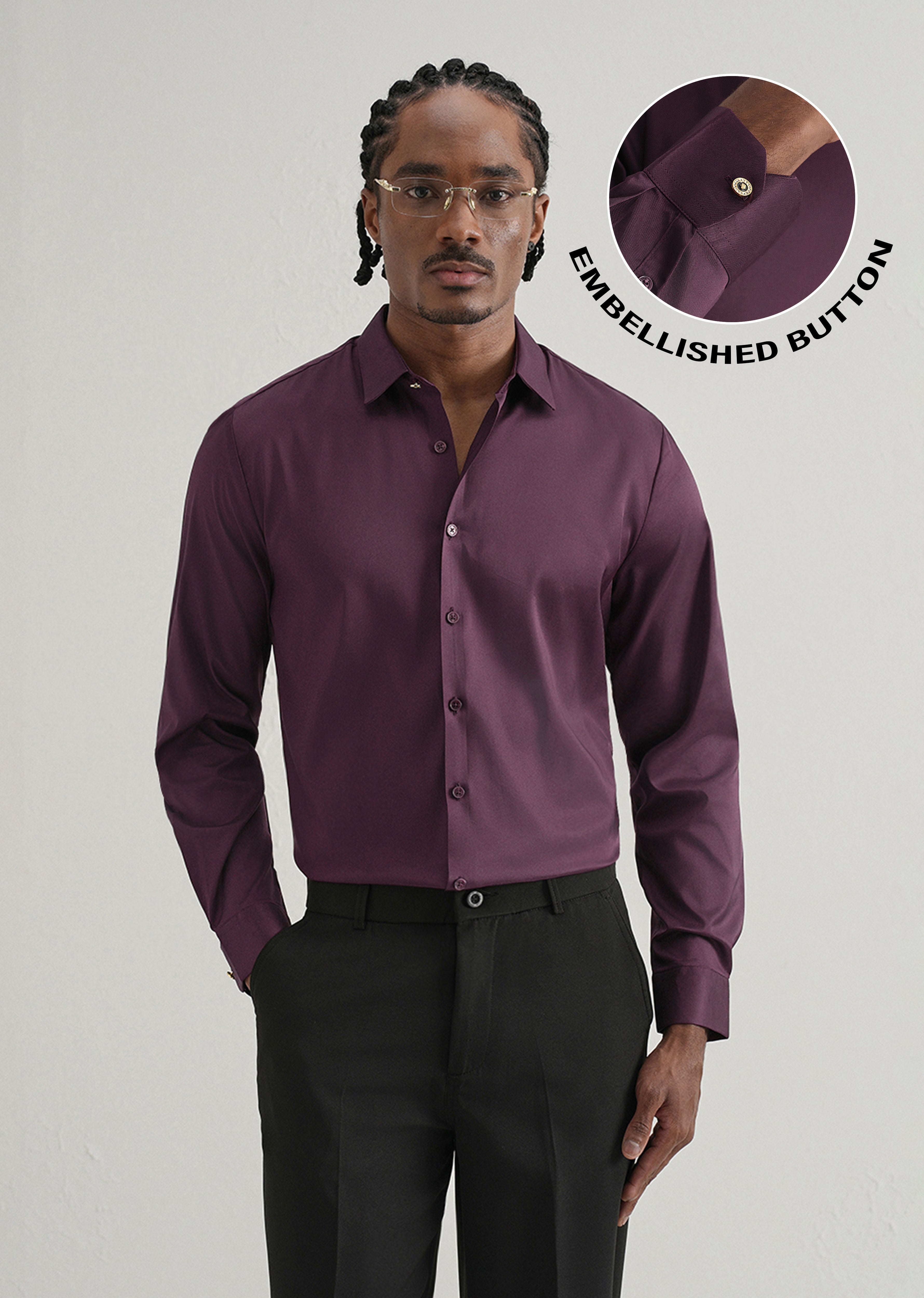 Dark Wine Plain Stitchless Placket Shirt