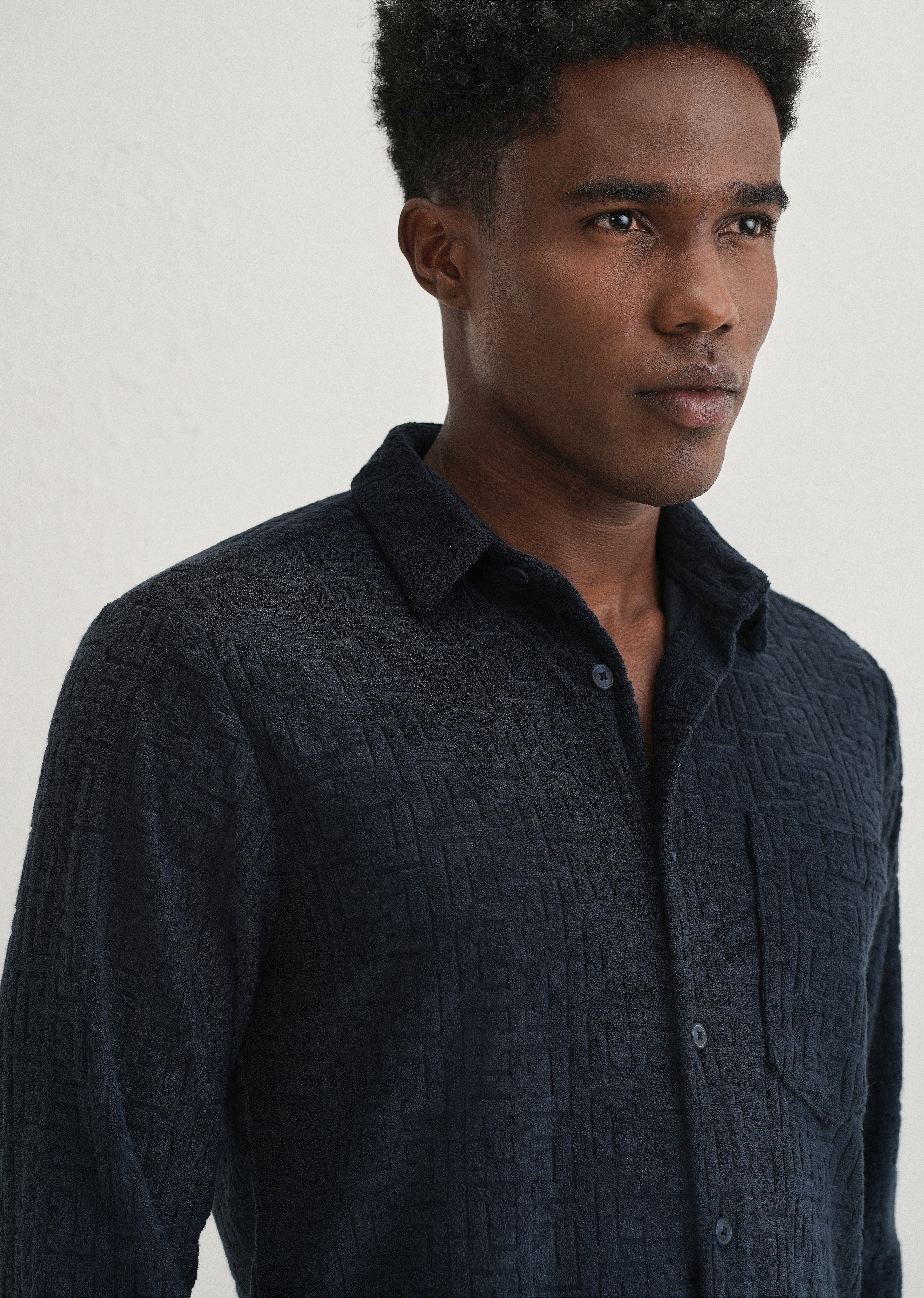 Blue Jacquard Knitted Shirt