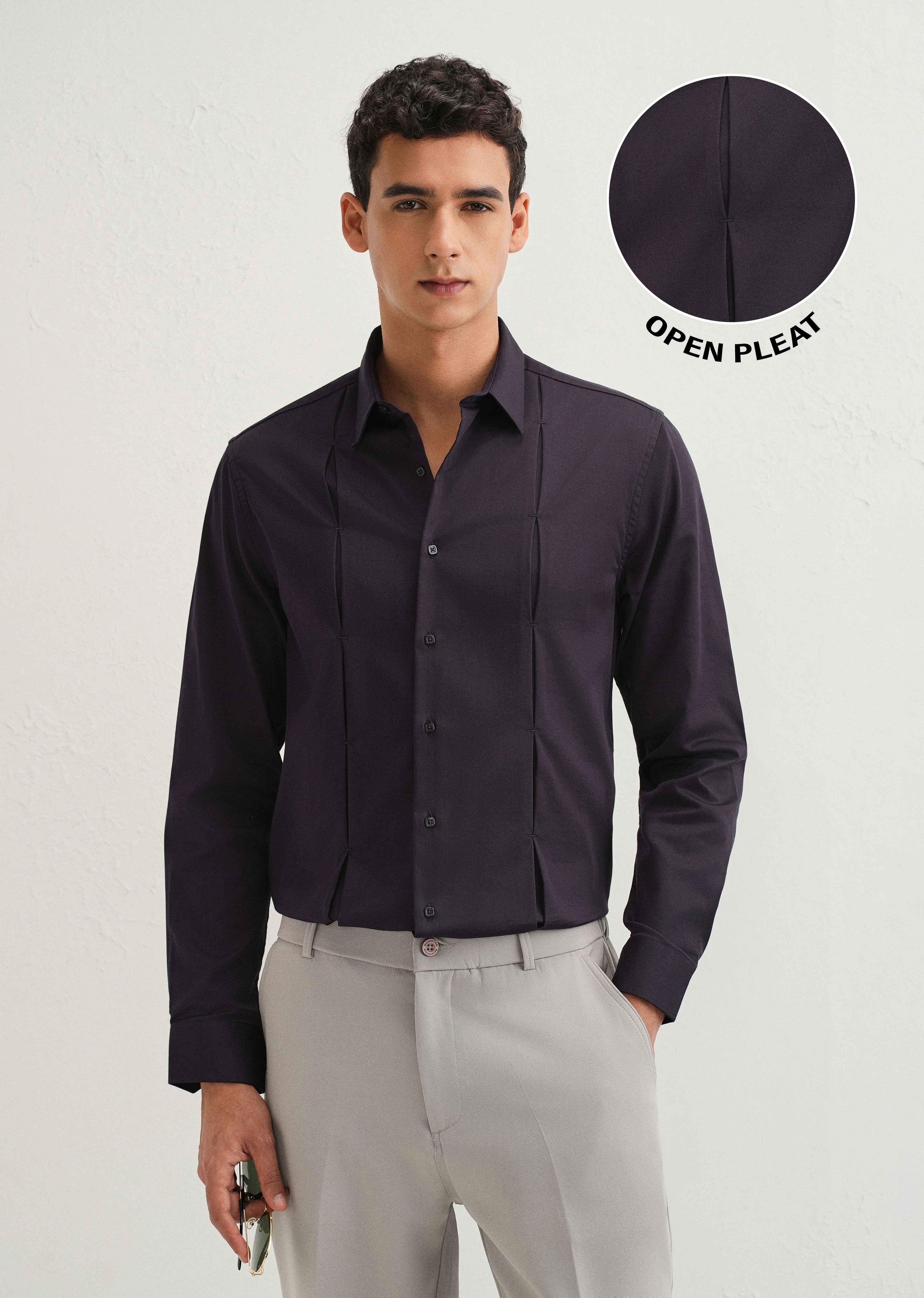 Dark Purple Front Panel Open Pleat shirt