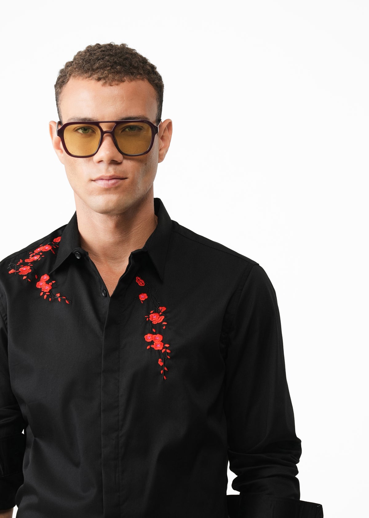 Black Blossom Embroidery Designer Shirt