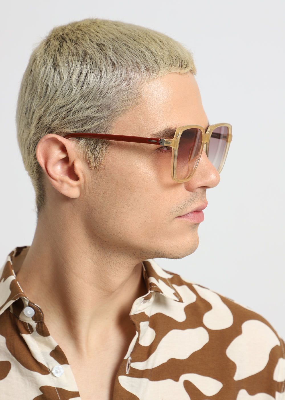 Light Beige Unisex Square sunglasses