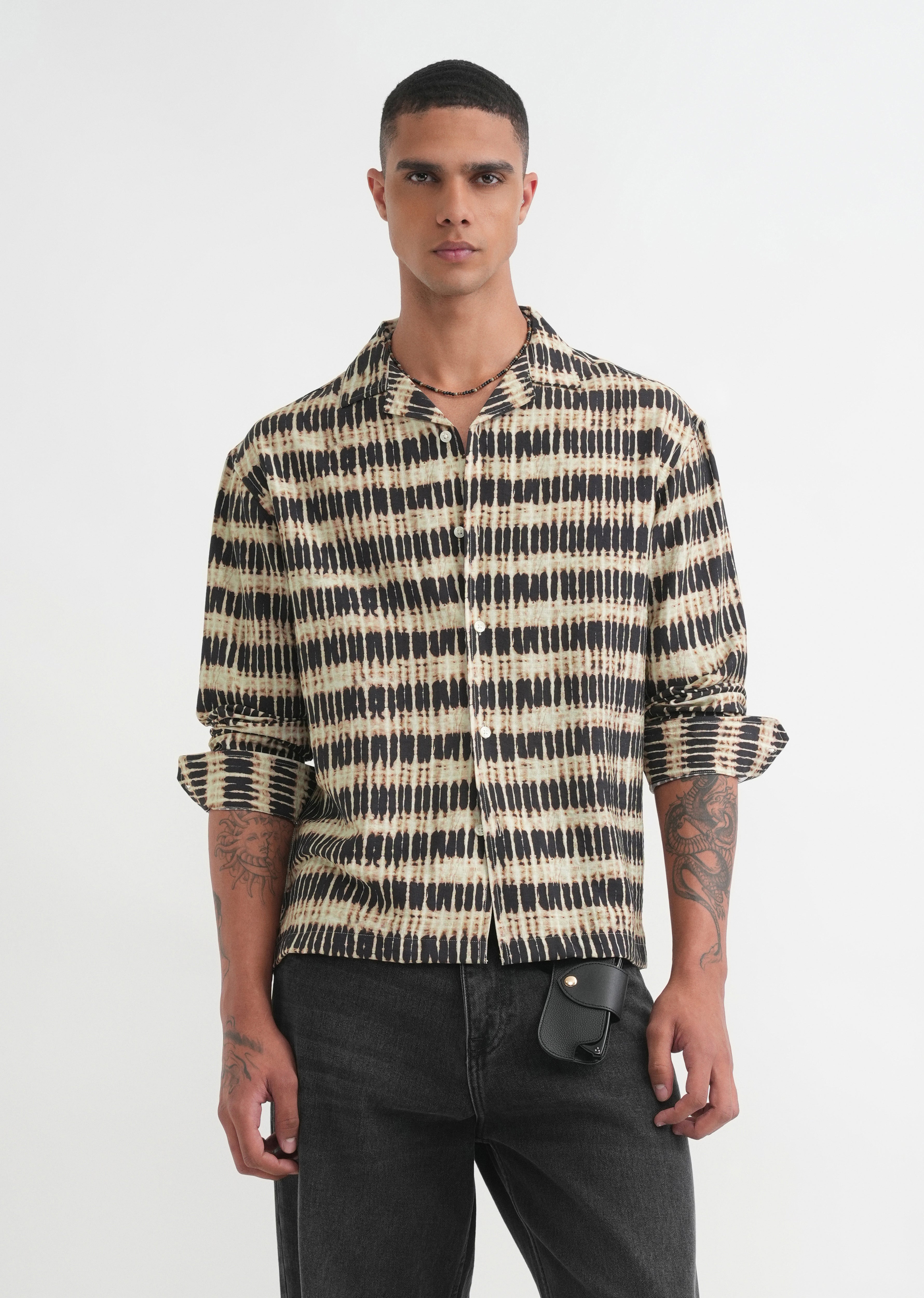 Beige Abstract Relaxed Fit Shirt