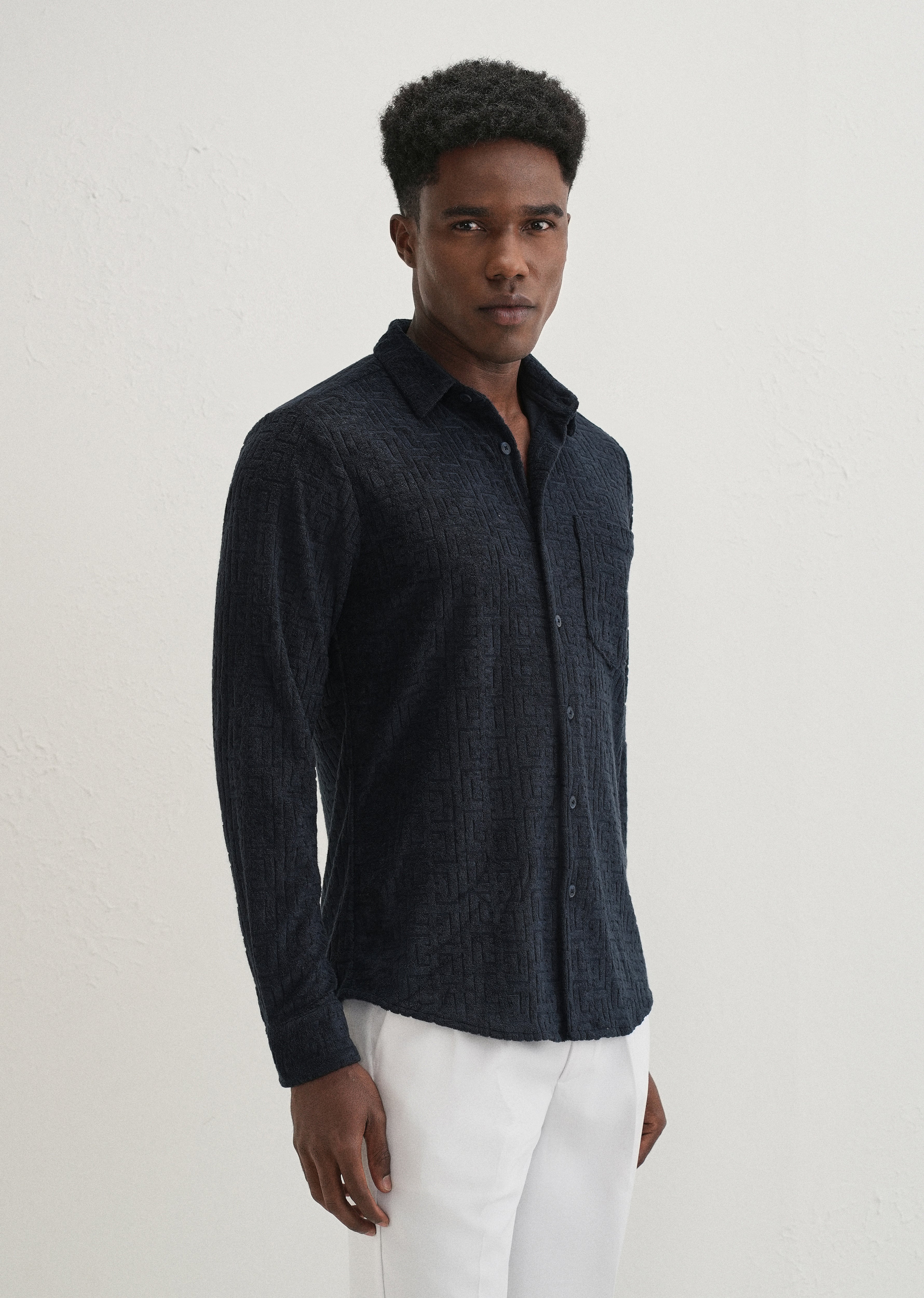Blue Jacquard Knitted Shirt