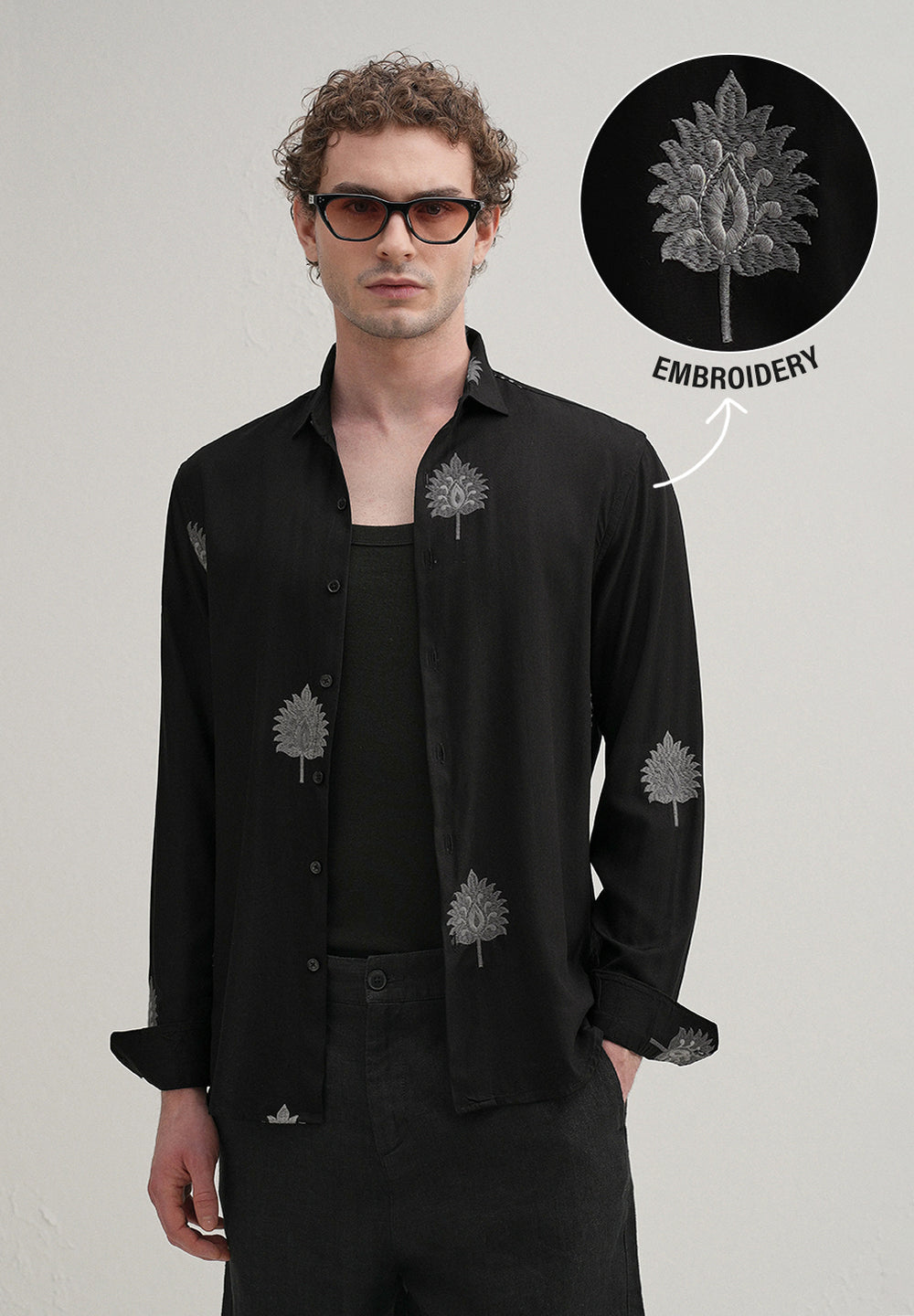 Black Ethnic Motif Embroidery Shirt
