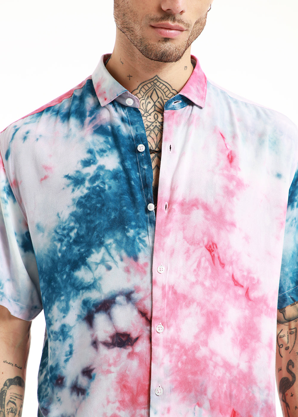 Teal and Pink Tie Dye Half Sleeve