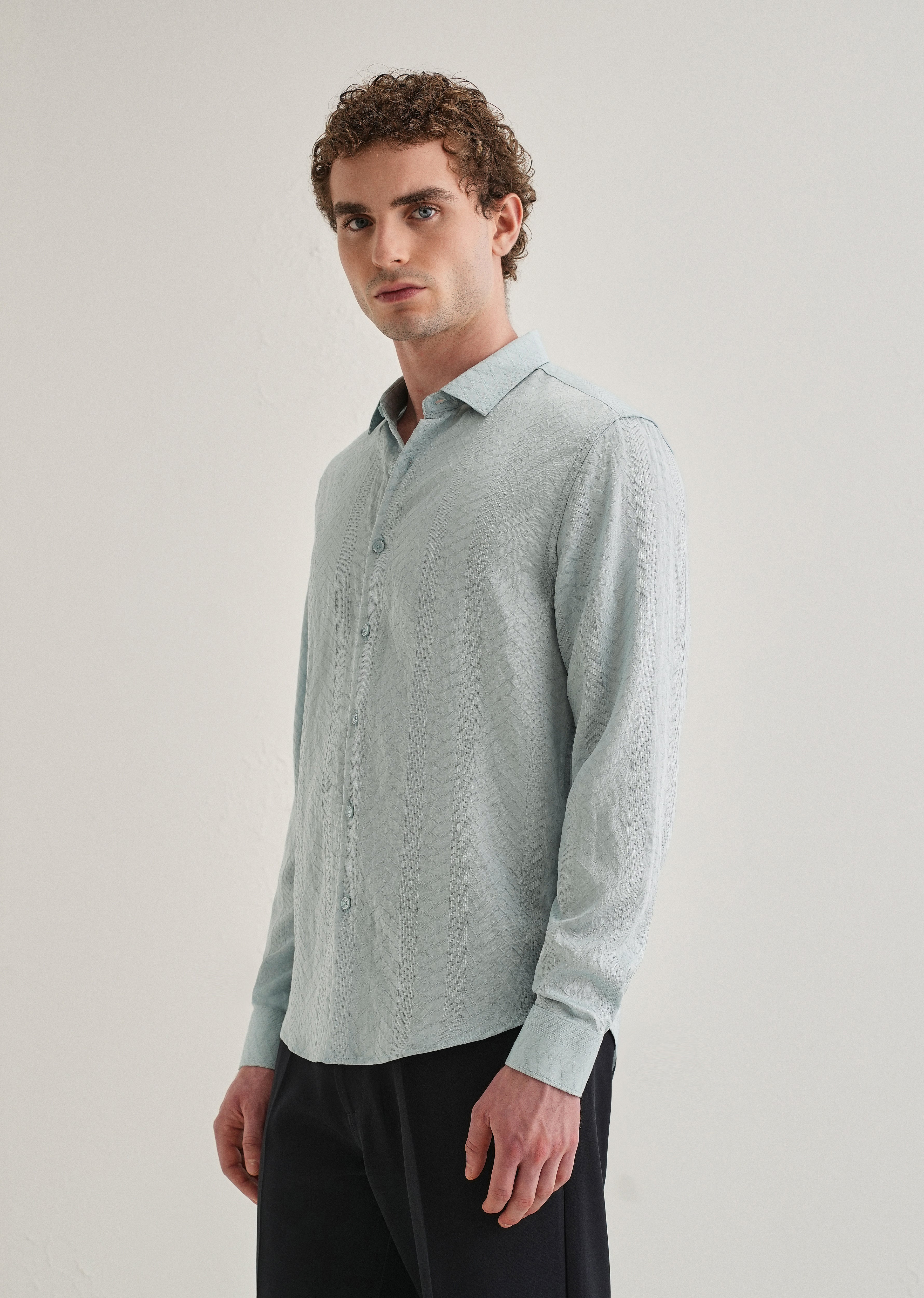 Blue Self Patterned Shirt