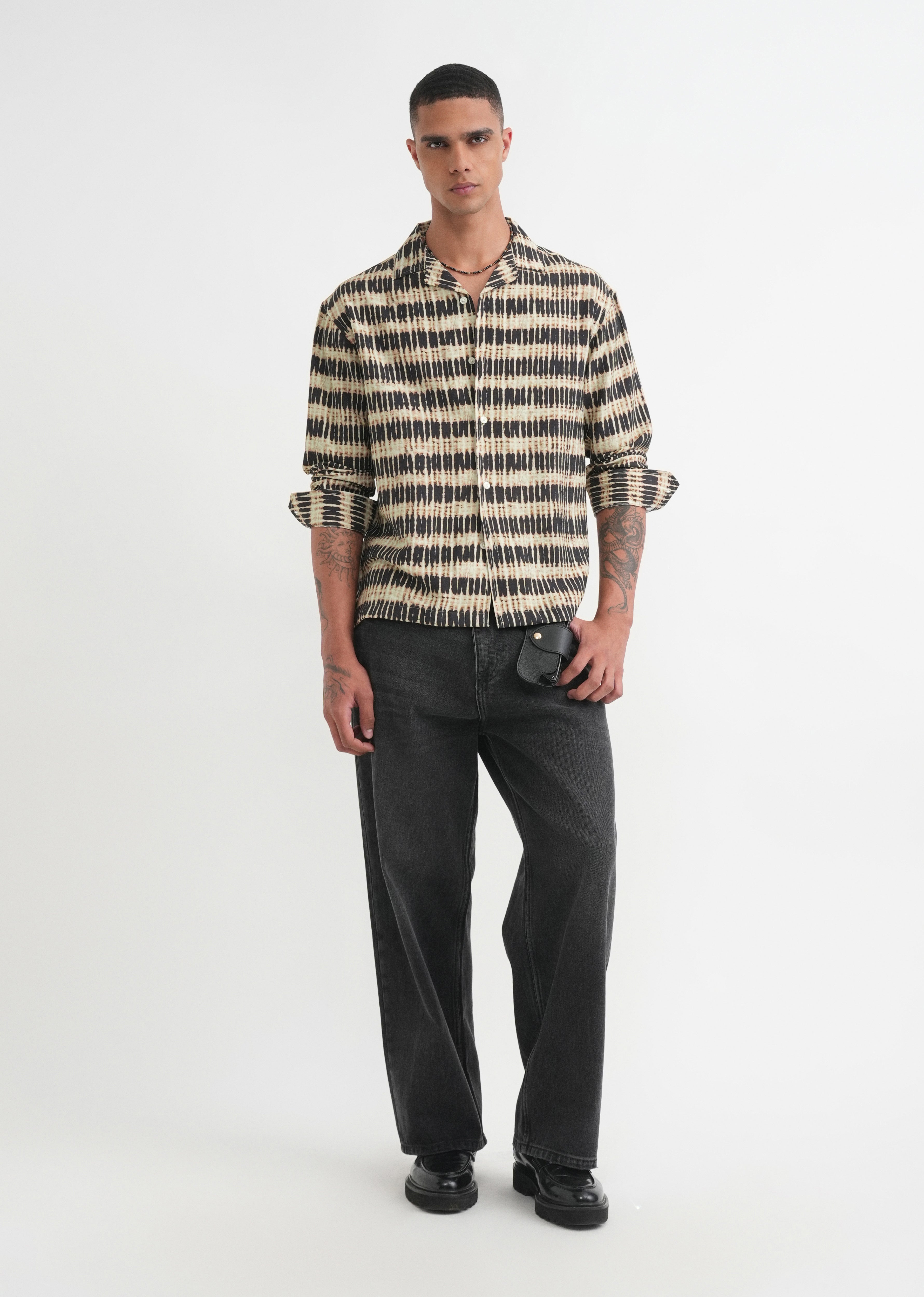Beige Abstract Relaxed Fit Shirt