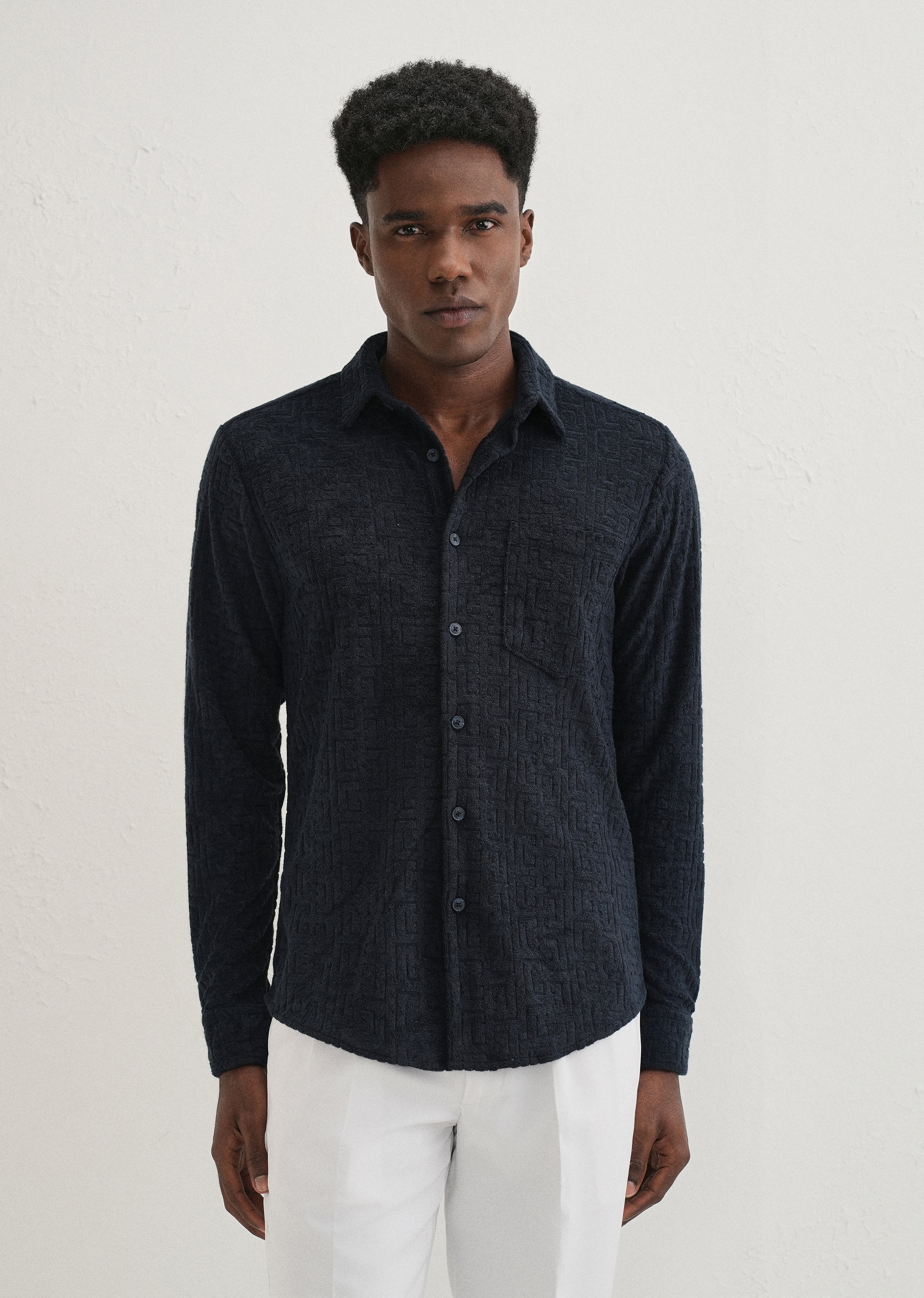 Blue Jacquard Knitted Shirt