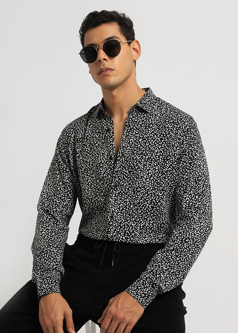 White Panthera Print Full sleeve shirt
