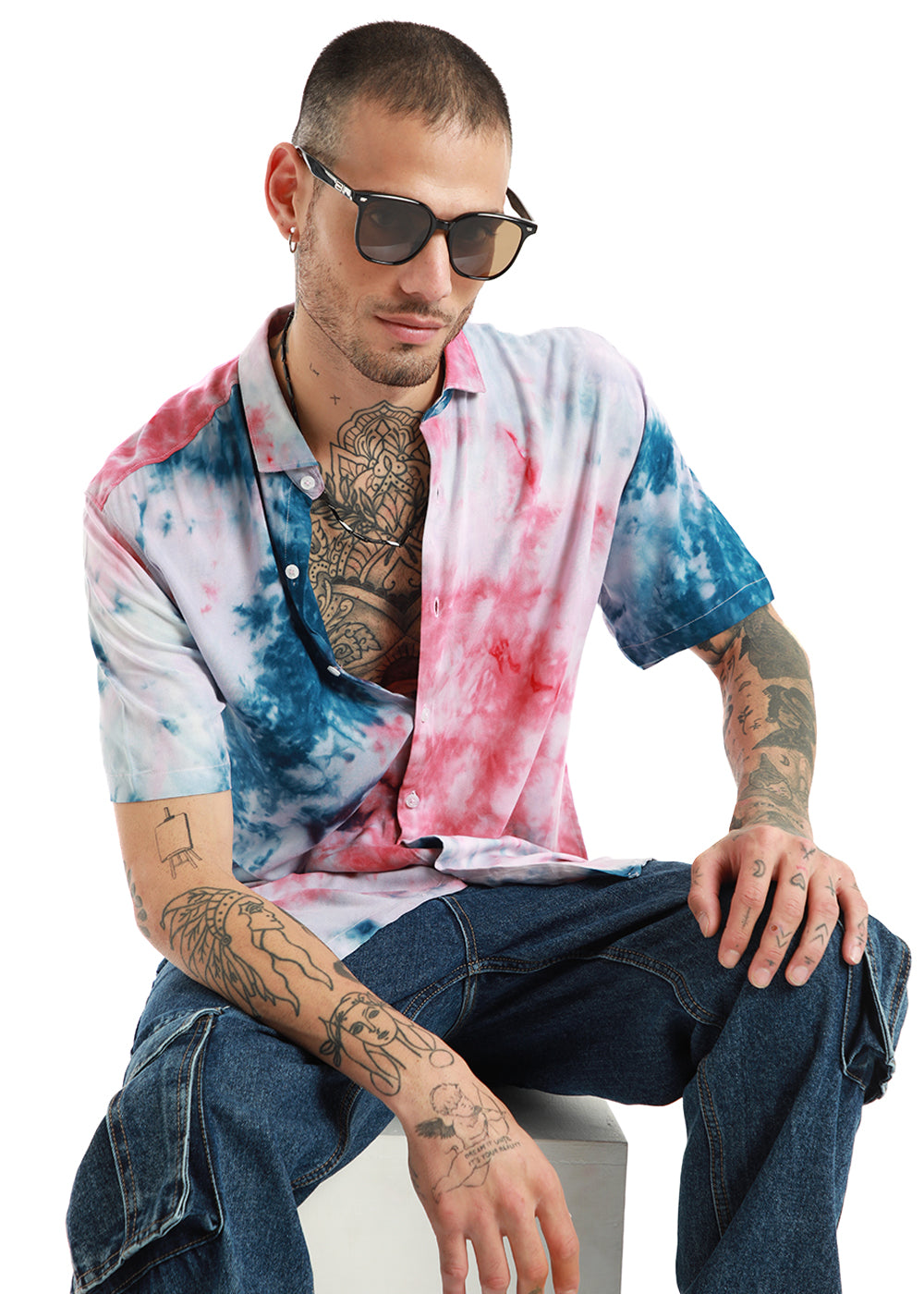Teal and Pink Tie Dye Half Sleeve