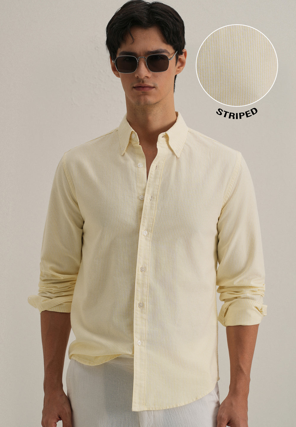 Yellow Vertical Striped Cotton Shirt