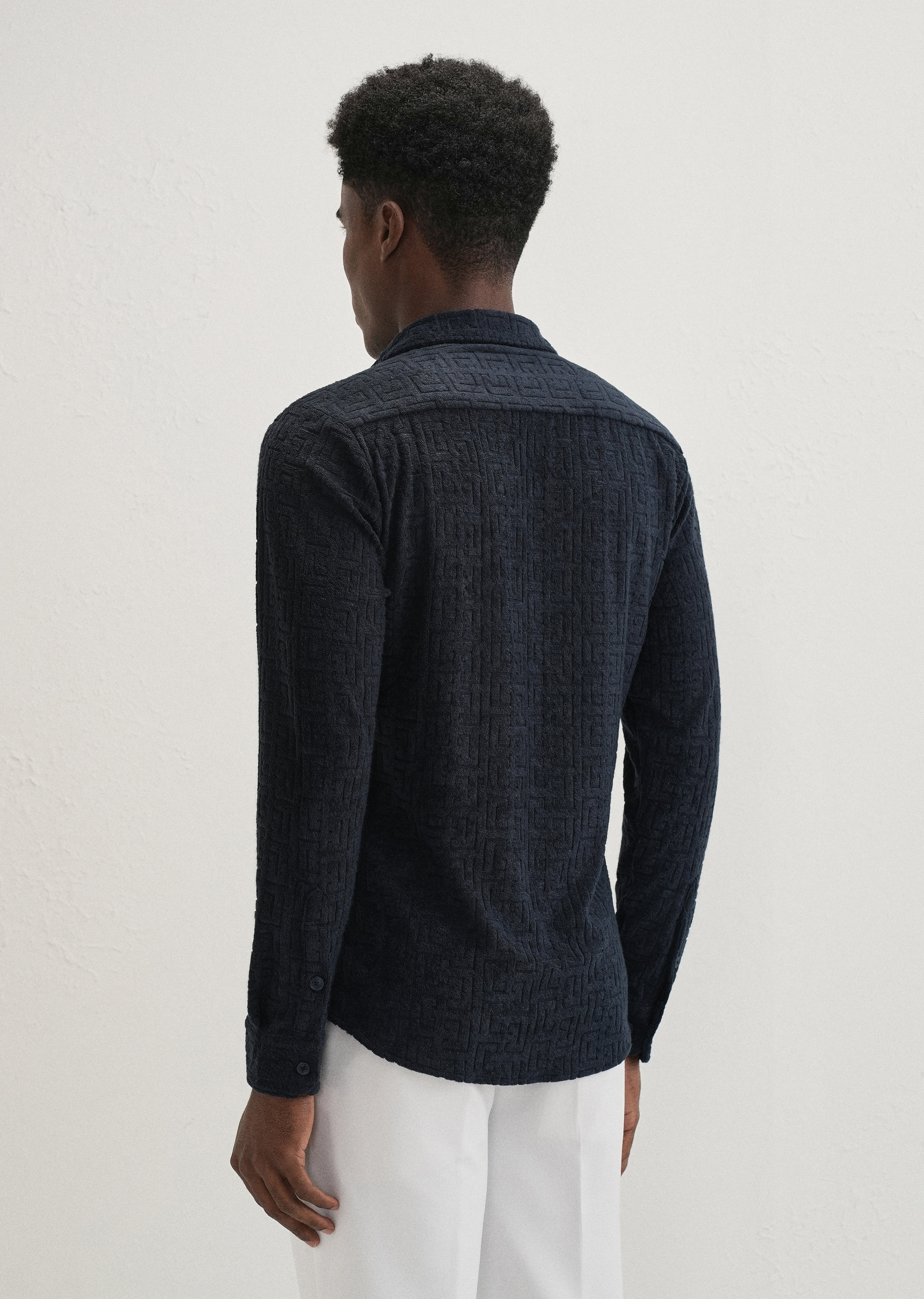 Blue Jacquard Knitted Shirt