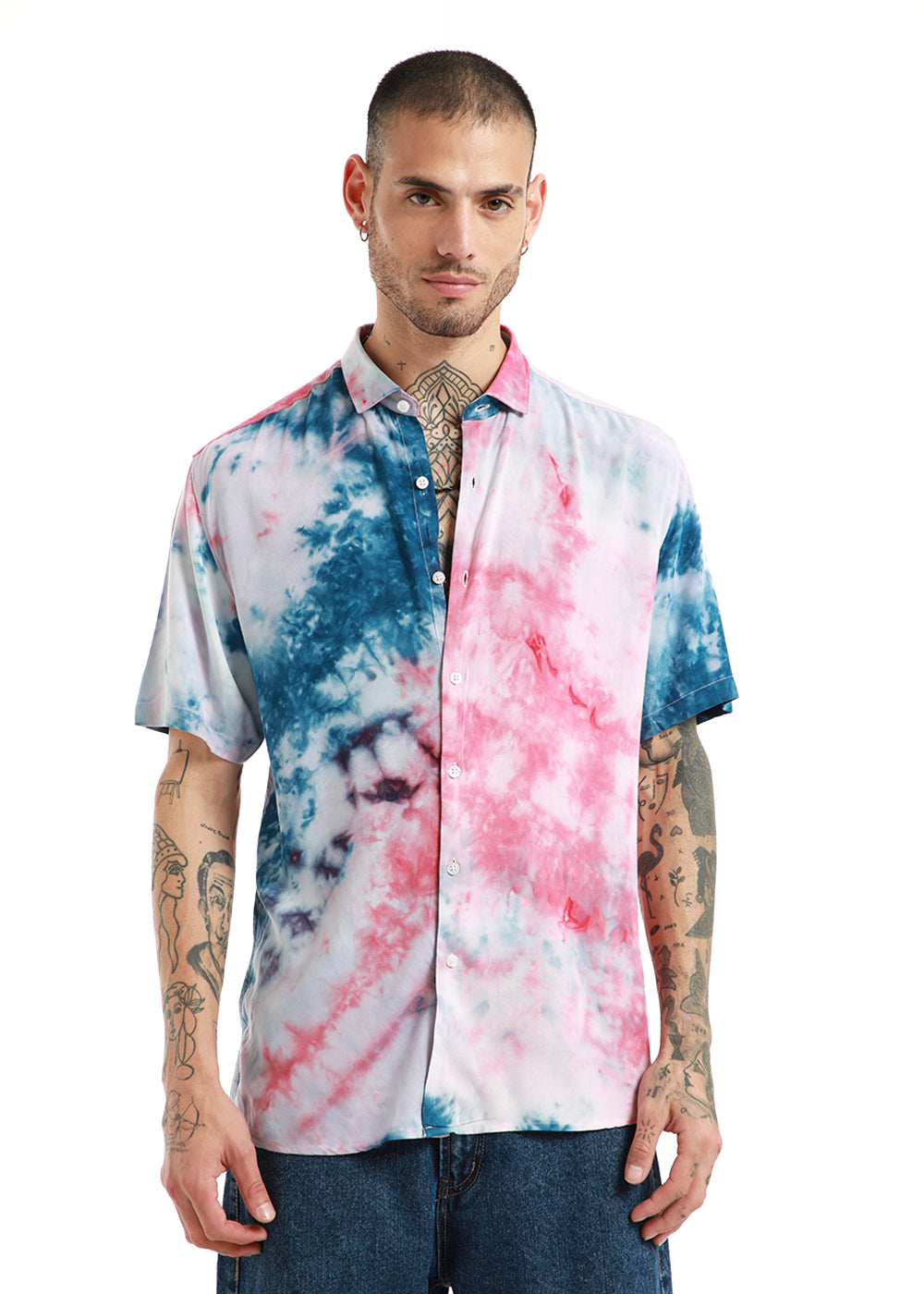 Teal and Pink Tie Dye Half Sleeve
