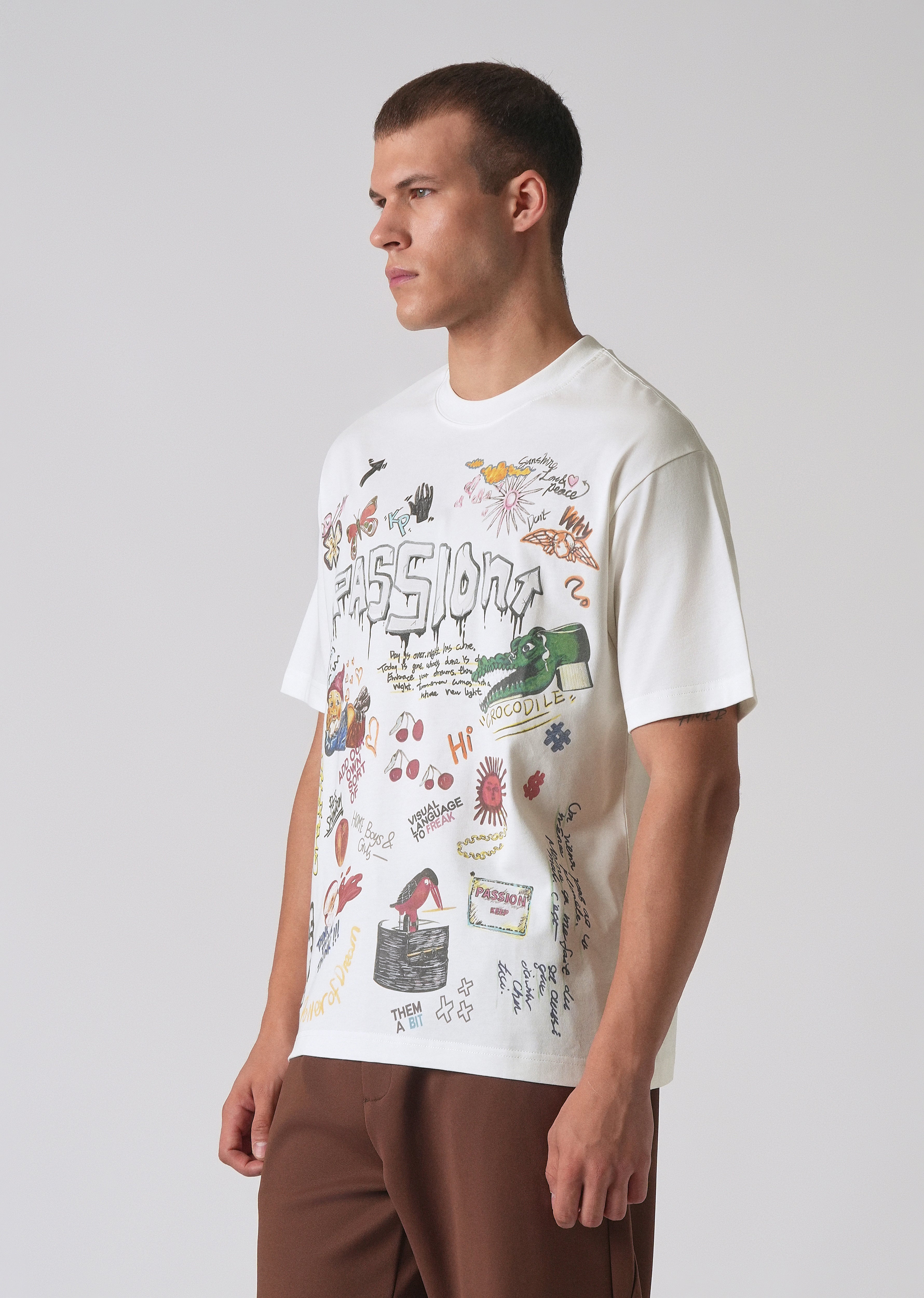 Passion White Printed Oversized T-shirt