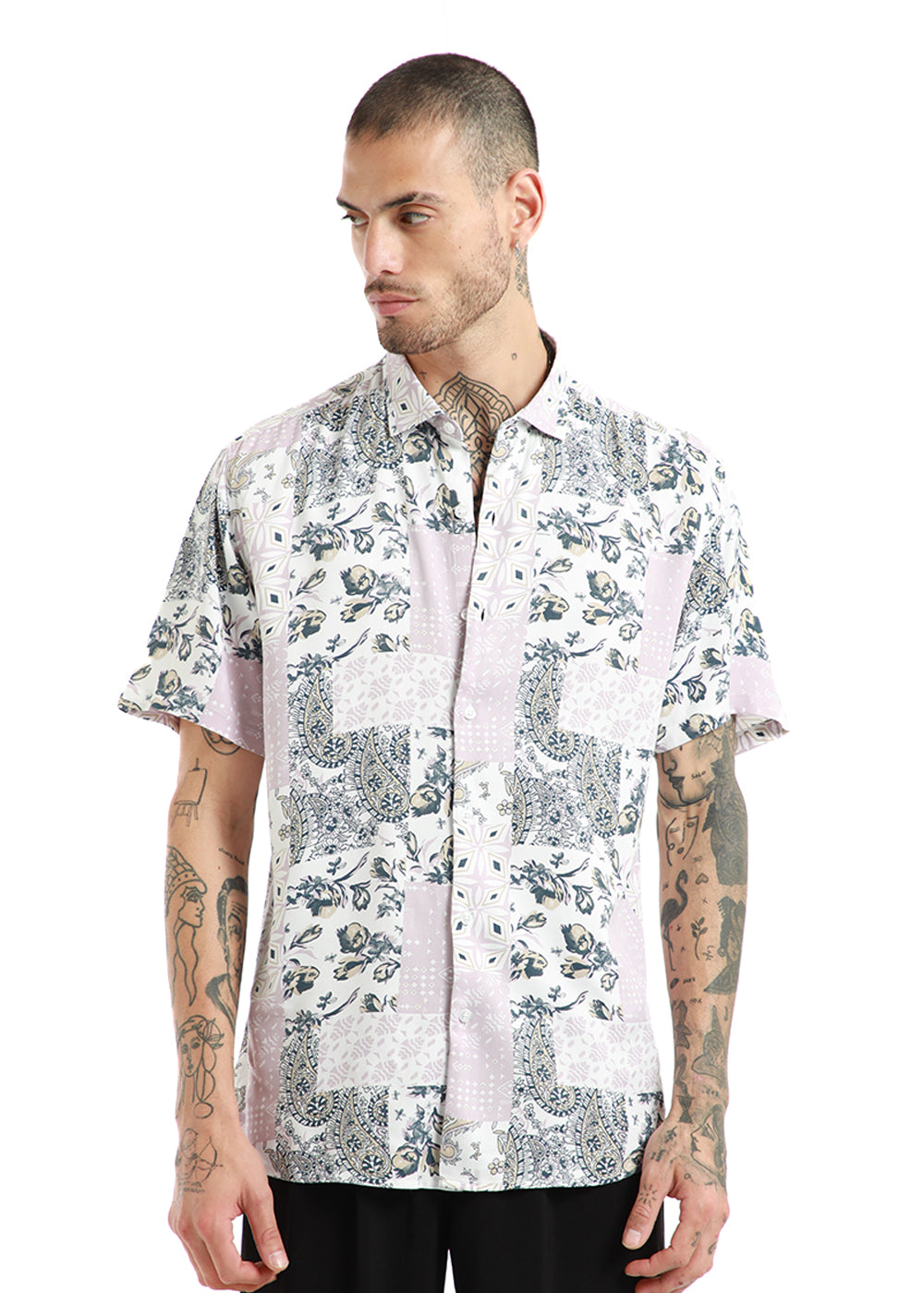 Damask Print Half Sleeve Shirt