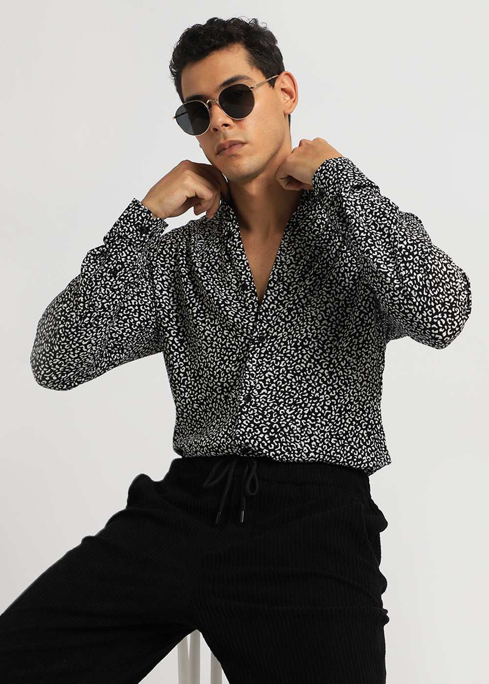 White Panthera Print Full sleeve shirt