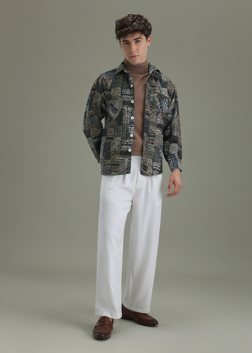 Green Line Abstract Regular Fit Shacket