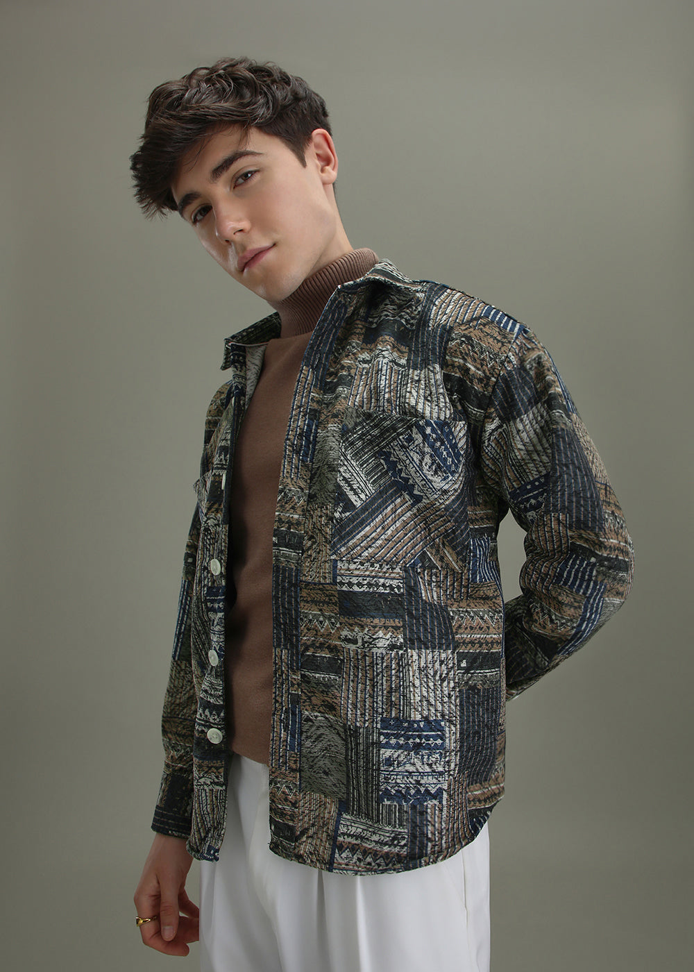 Green Line Abstract Regular Fit Shacket