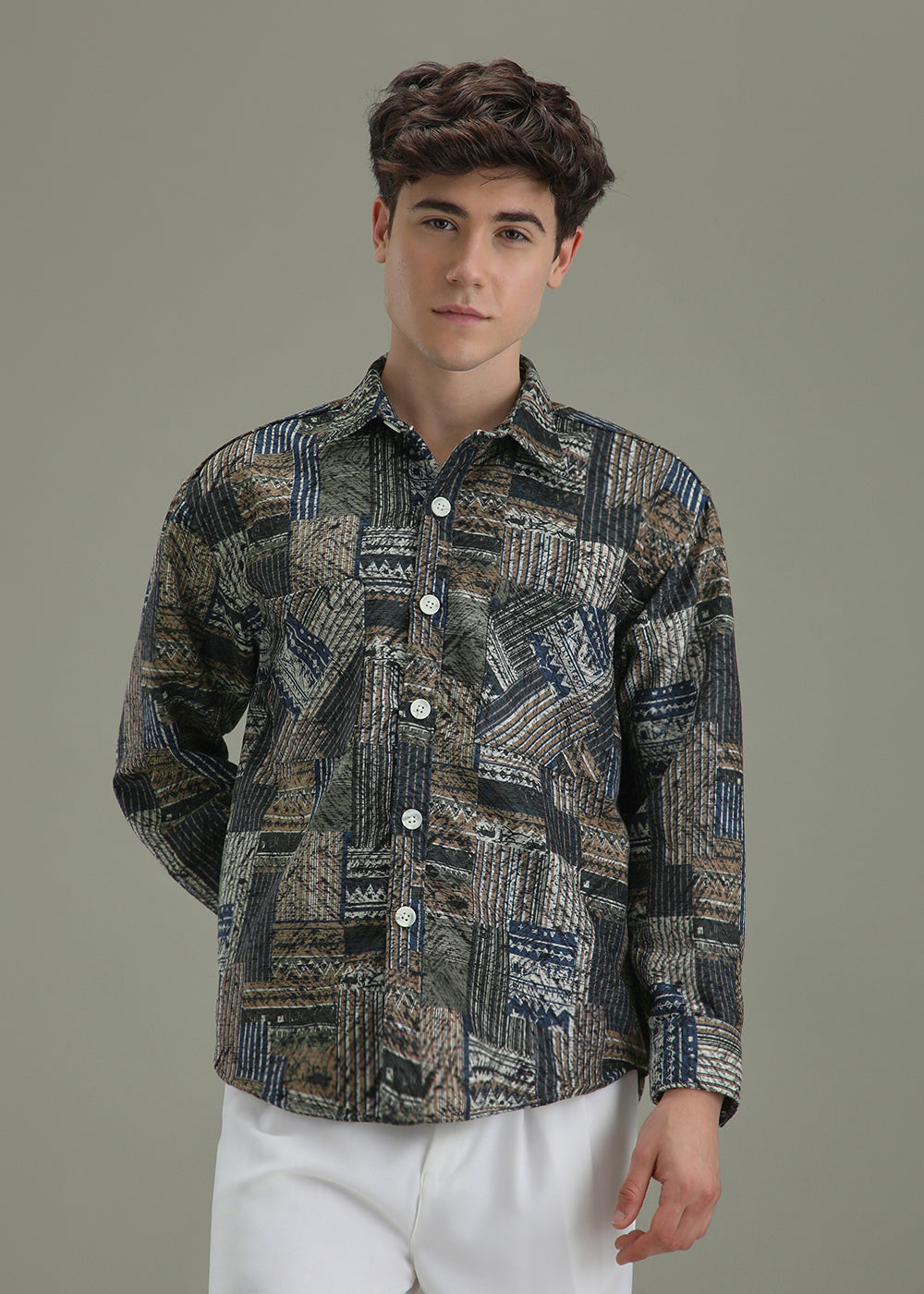 Green Line Abstract Regular Fit Shacket