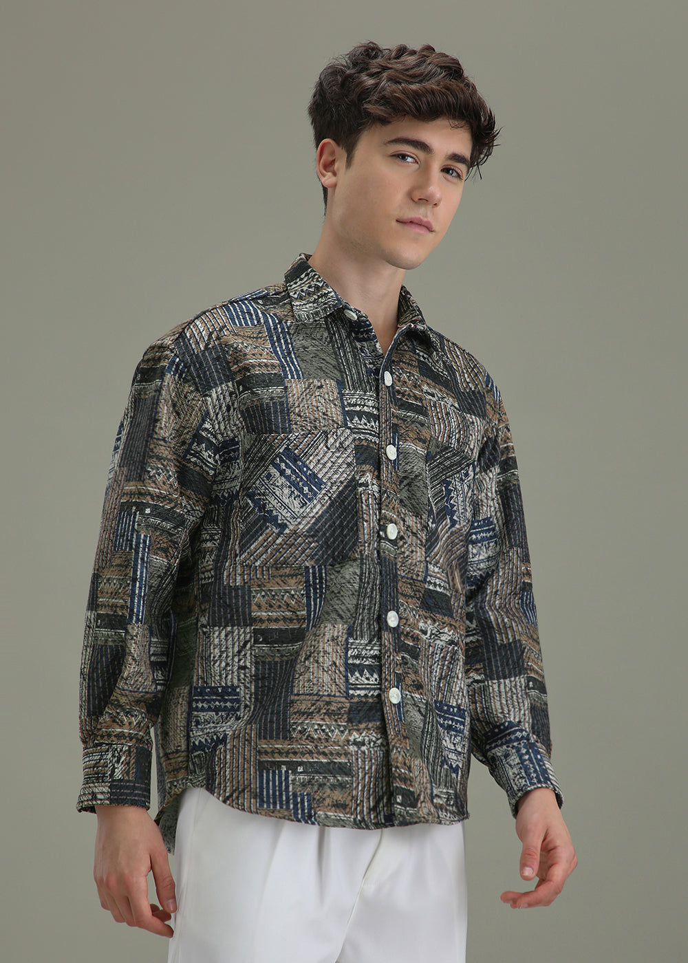 Green Line Abstract Regular Fit Shacket