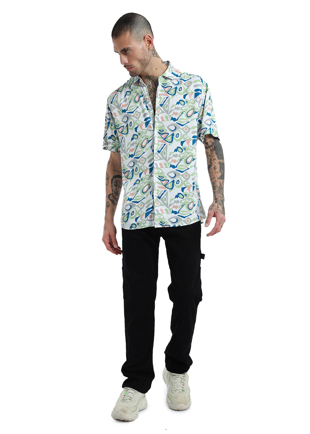 Streaked Abstract Print half sleeve shirt