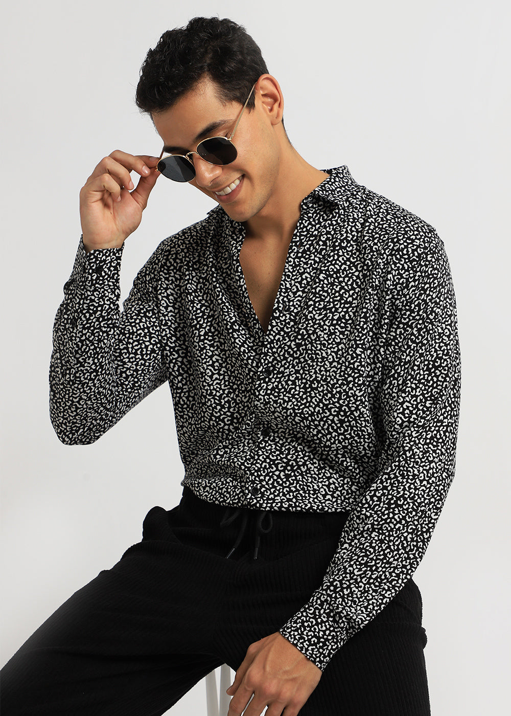 White Panthera Print Full sleeve shirt