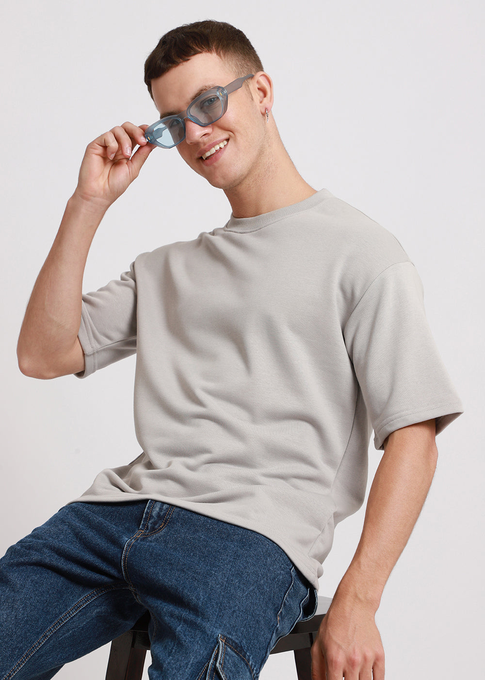Pale Gray Oversized Basic T-shirt