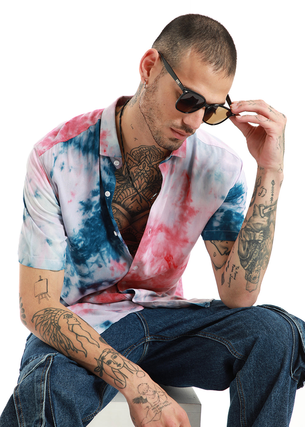 Teal and Pink Tie Dye Half Sleeve