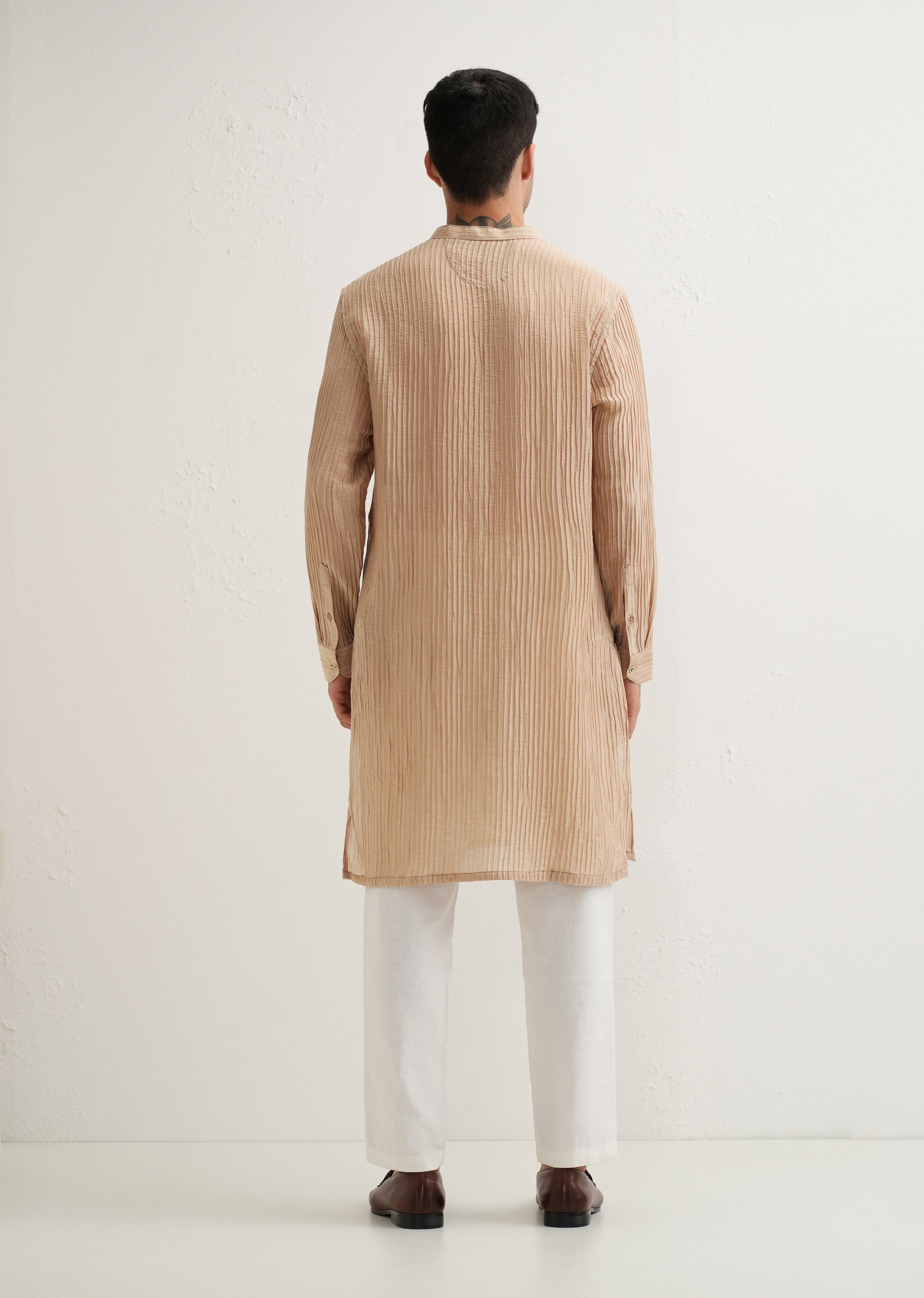 Sand Brown Crinkled Stripe Kurta