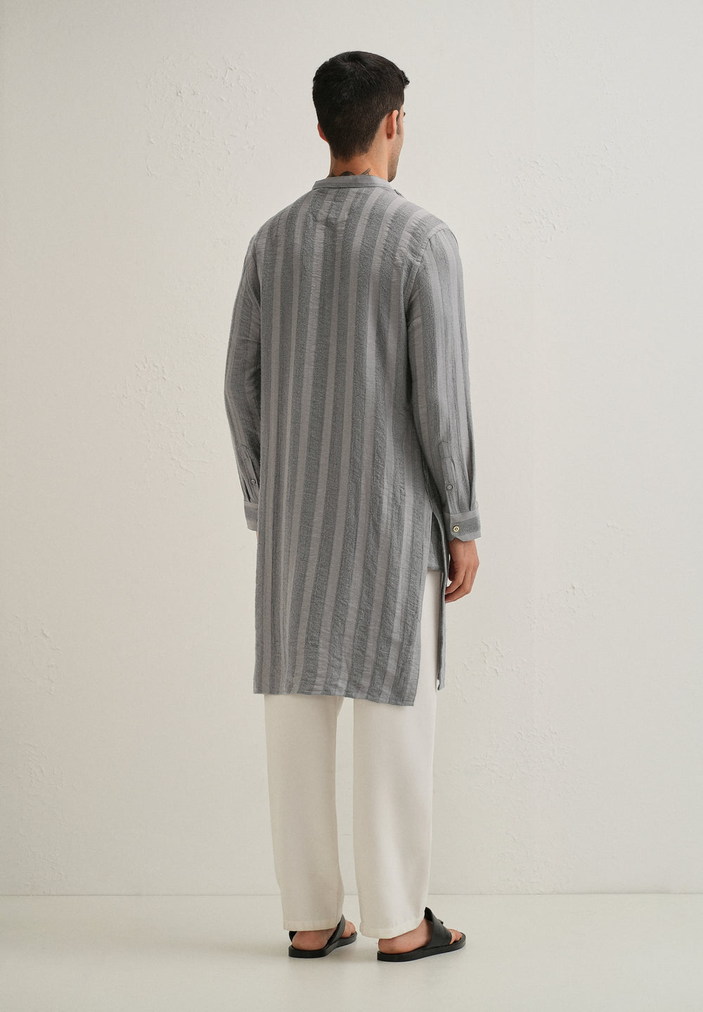 Grey Textured Vertical Stripe Kurta