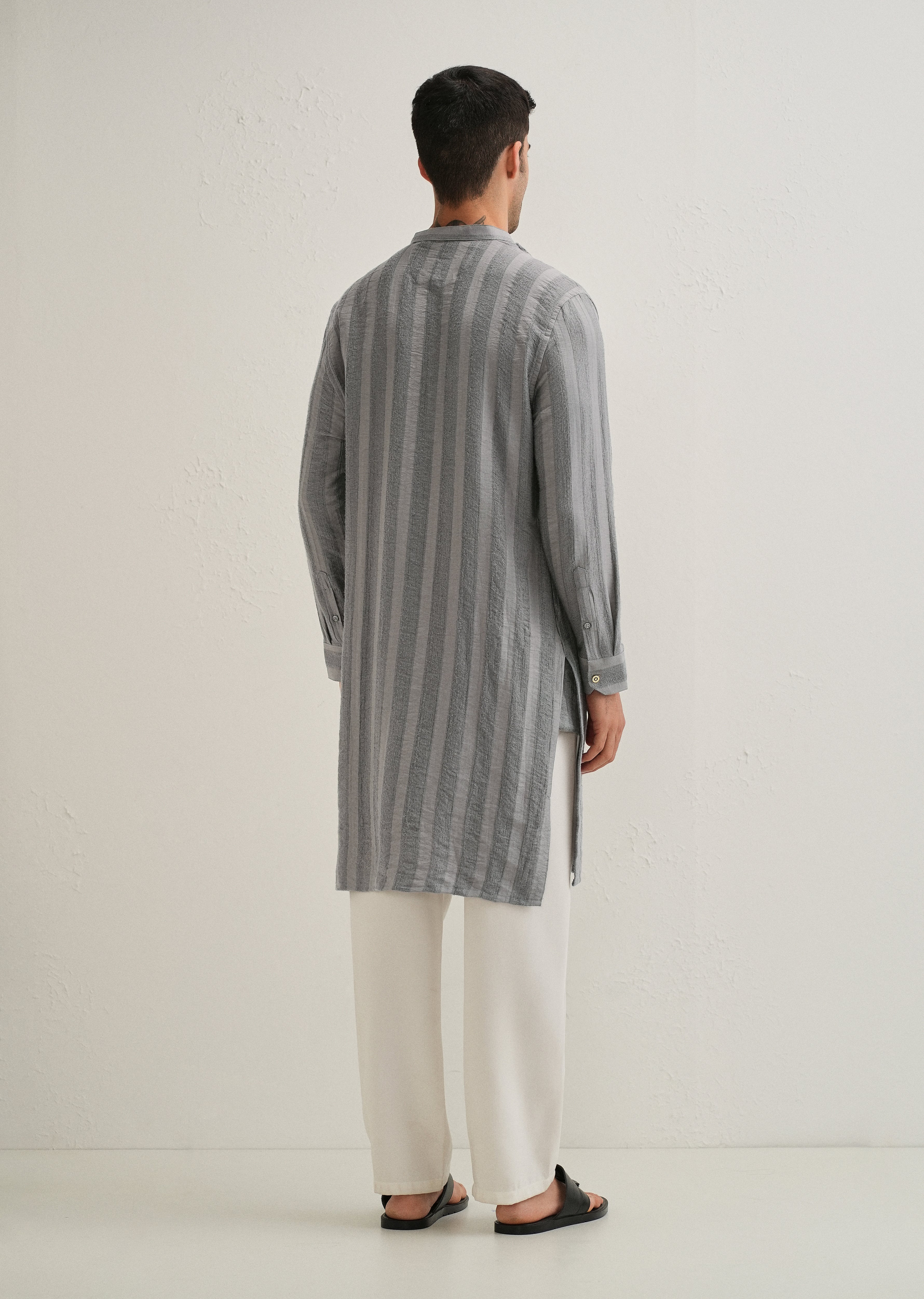 Grey Textured Vertical Stripe Kurta