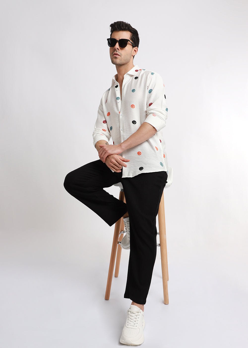 White Florescent Embroidered Shirt