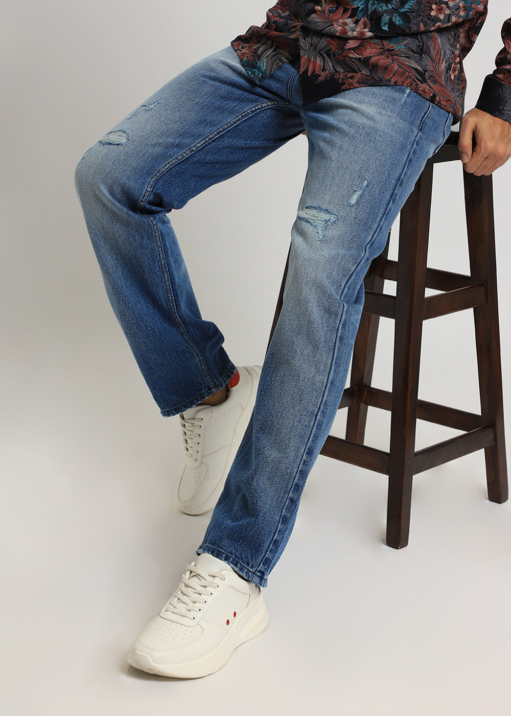 Afina Ribbed Blue Straight fit Jeans